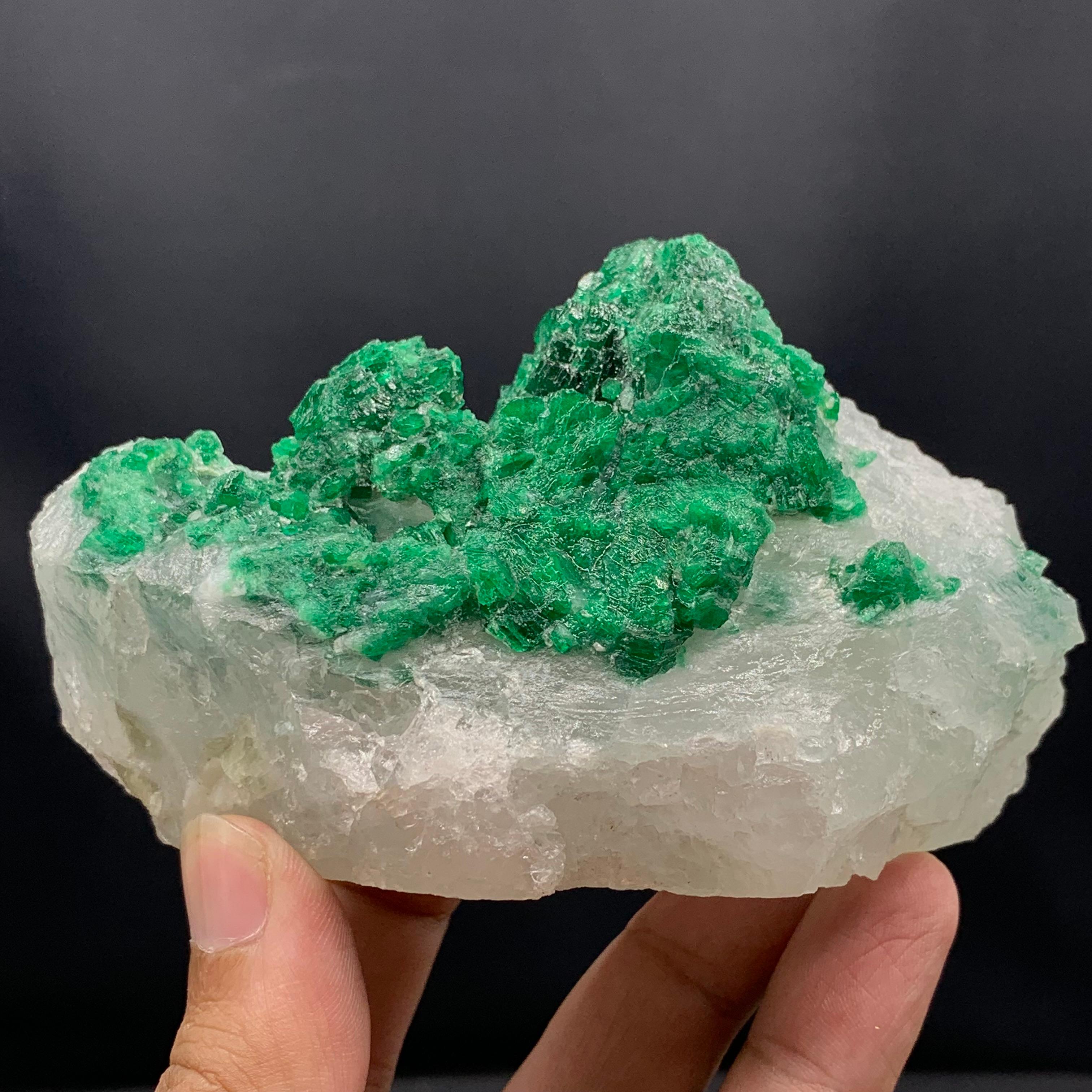 Pakistani Vibrant Green Emerald Crystal Cluster On Calcite Matrix From Pakistan For Sale