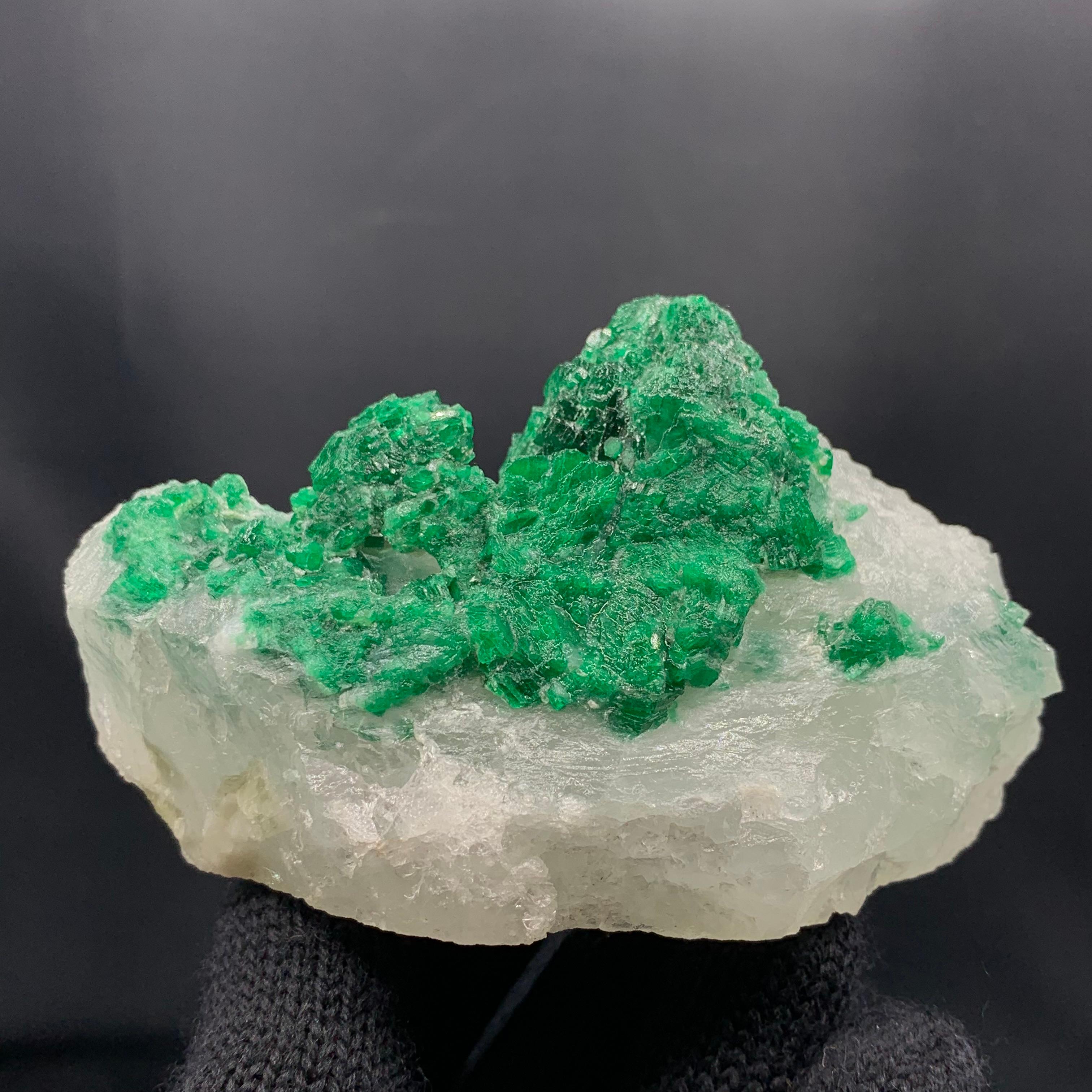 Vibrant Green Emerald Crystal Cluster On Calcite Matrix From Pakistan For Sale 1