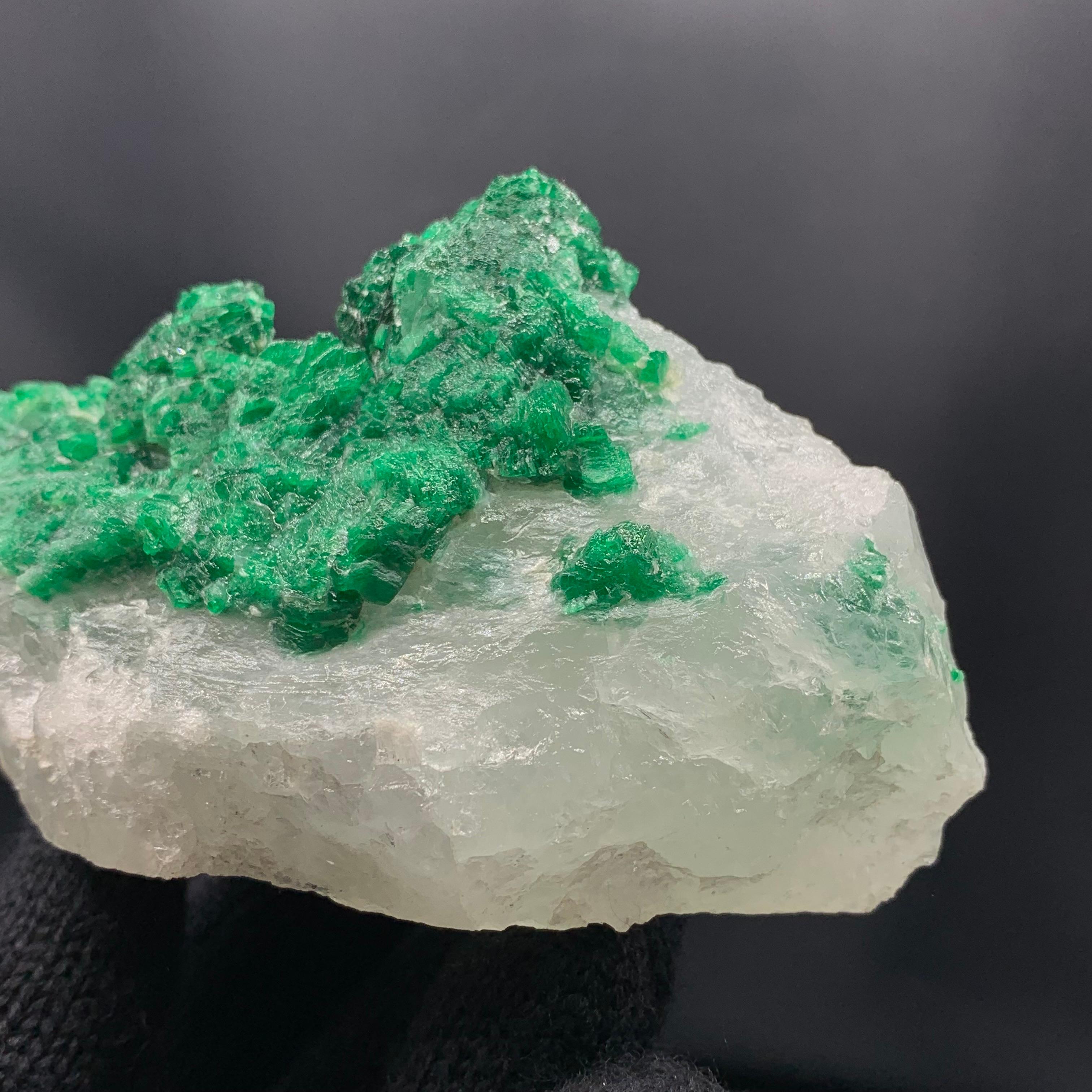 Vibrant Green Emerald Crystal Cluster On Calcite Matrix From Pakistan For Sale 2