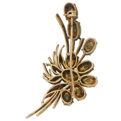Vibrant Green Jadeite Brooch Set in 14 Karat Yellow Gold