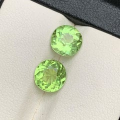 Vibrant Green Natural Peridot Round Cut 3.66 Carat Loose Gemstone Pair, Pakistan