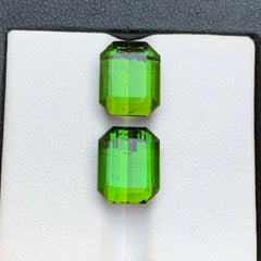 Vibrant Green Natural Tourmaline Earrings Loose Gemstone Pair 11.35 Ct Octagon