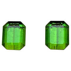 Paire de boucles d'oreilles octogonales en tourmaline naturelle verte vibrante de 11,35 carats