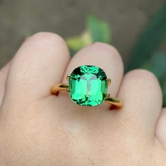 Vibrant Green Natural Tourmaline Ring Loose Gemstone 3.90 Ct Cushion Cut-Jewelry