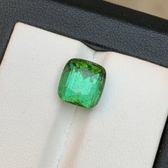 Vibrant Green Natural Tourmaline Ring Loose Gemstone 5.10 Ct Cushion Cut-Jewelry