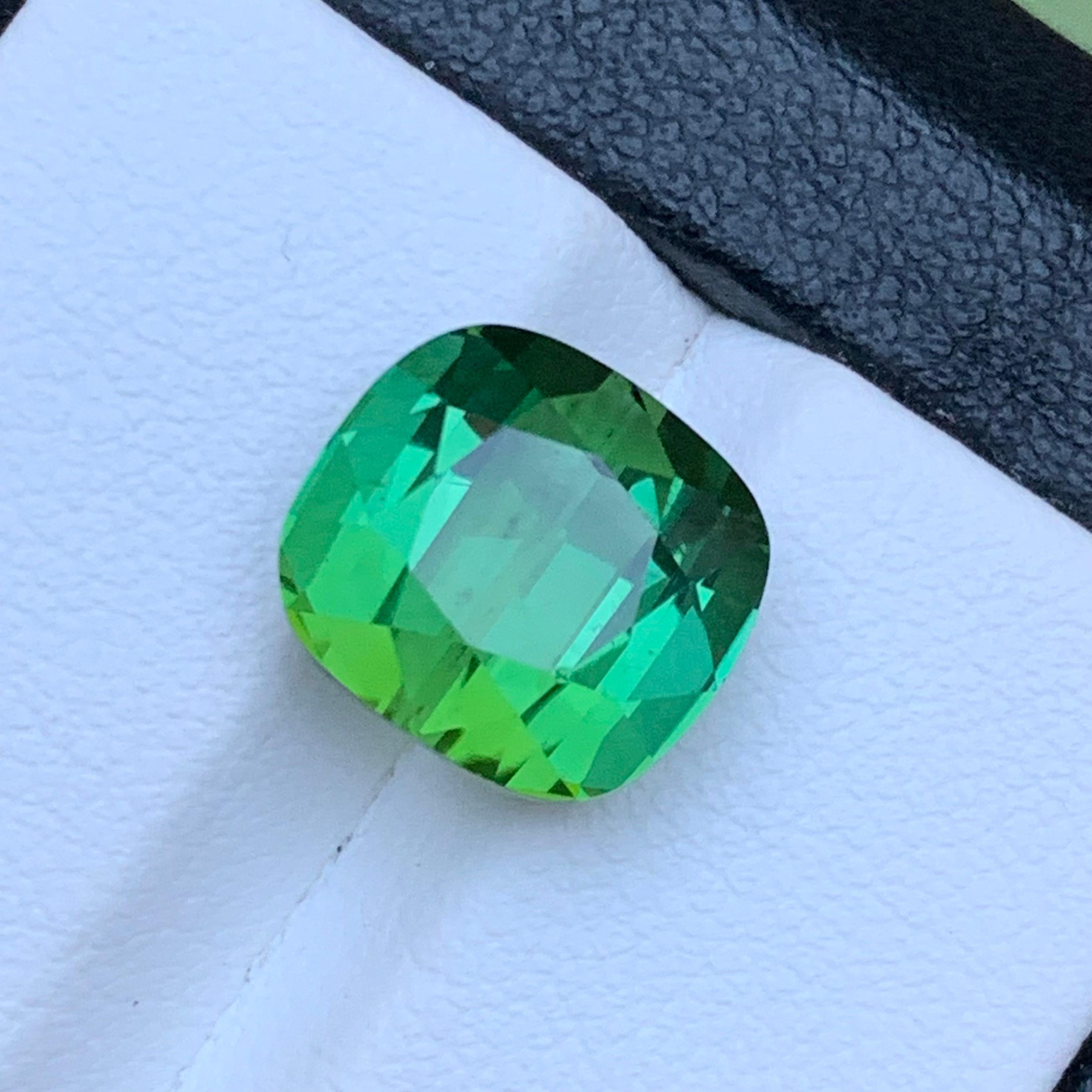 Vibrant Green Natural Tourmaline Ring Loose Gemstone 7.40 Ct Cushion Cut Jewelry For Sale 7