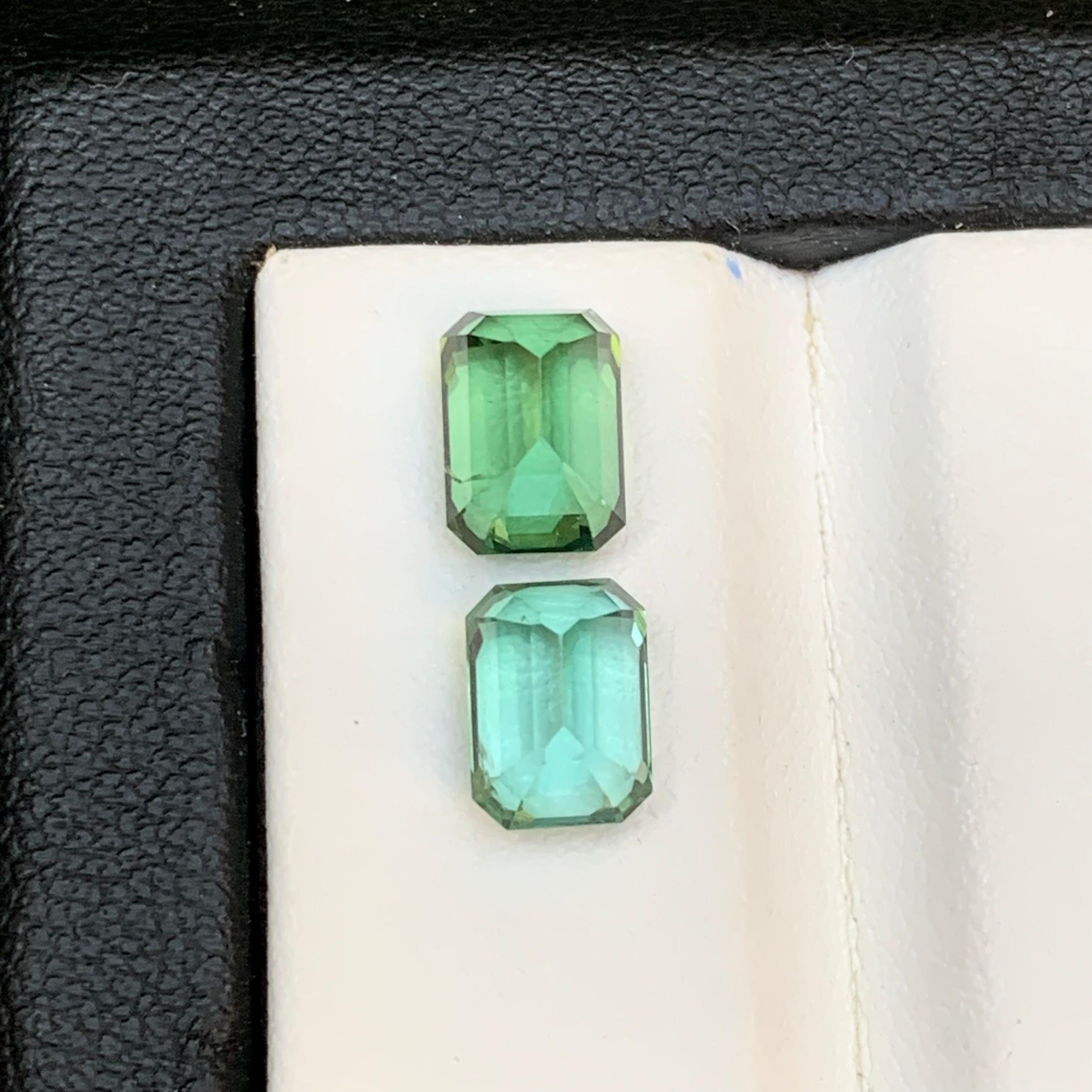Gemas sueltas de turmalina natural verde vibrante y verde seafoam 3,90 Ct-Joyas Corte esmeralda en venta