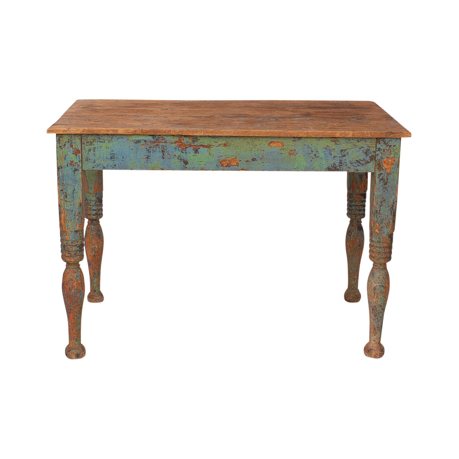 Vibrant green Spanish Colonial Work Table, circa 1880 In Good Condition In San Francisco, CA
