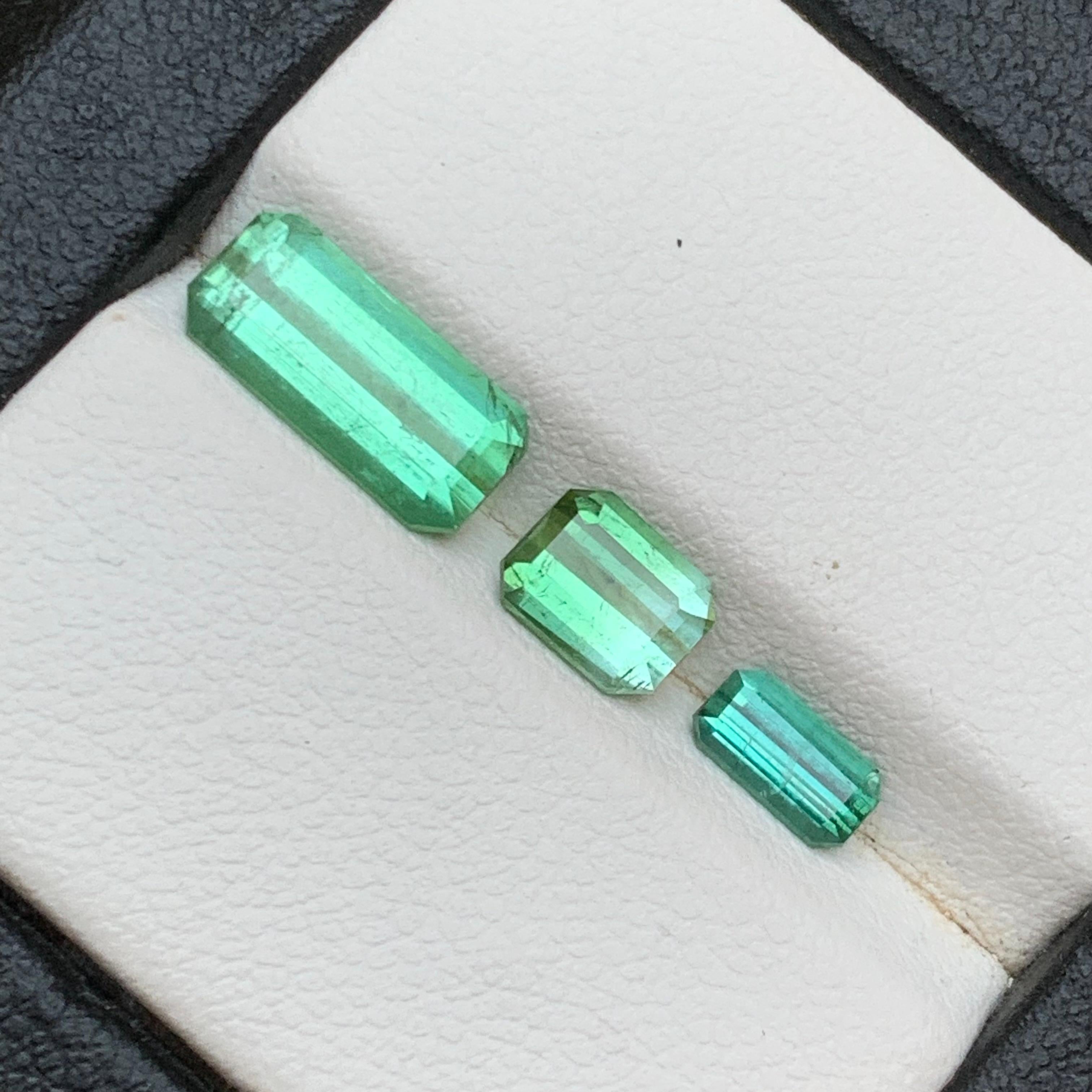 Turmalina verde vibrante 3,35 ct Corte esmeralda Piedra suelta en paquete para joyería en venta 5