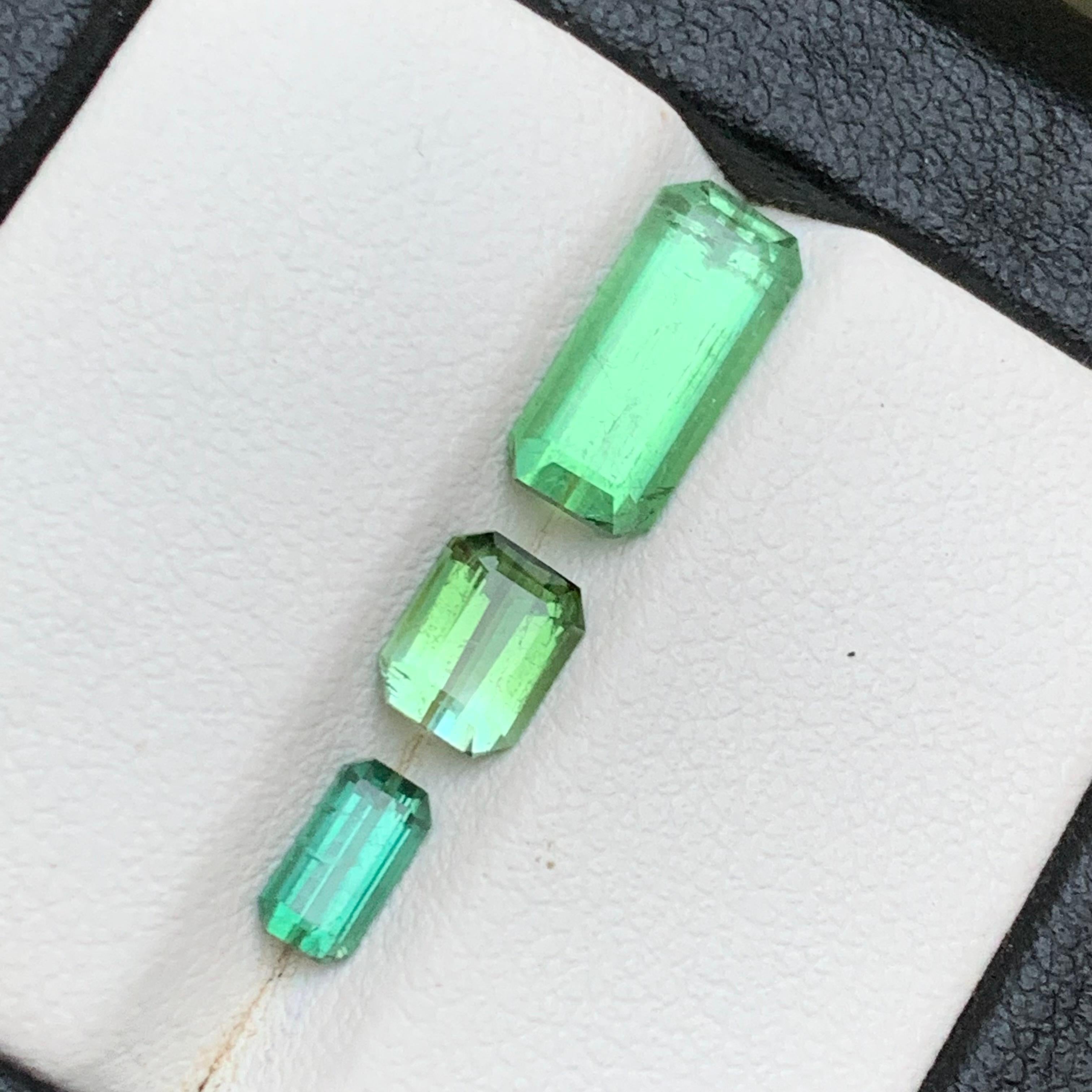Turmalina verde vibrante 3,35 ct Corte esmeralda Piedra suelta en paquete para joyería en venta 6