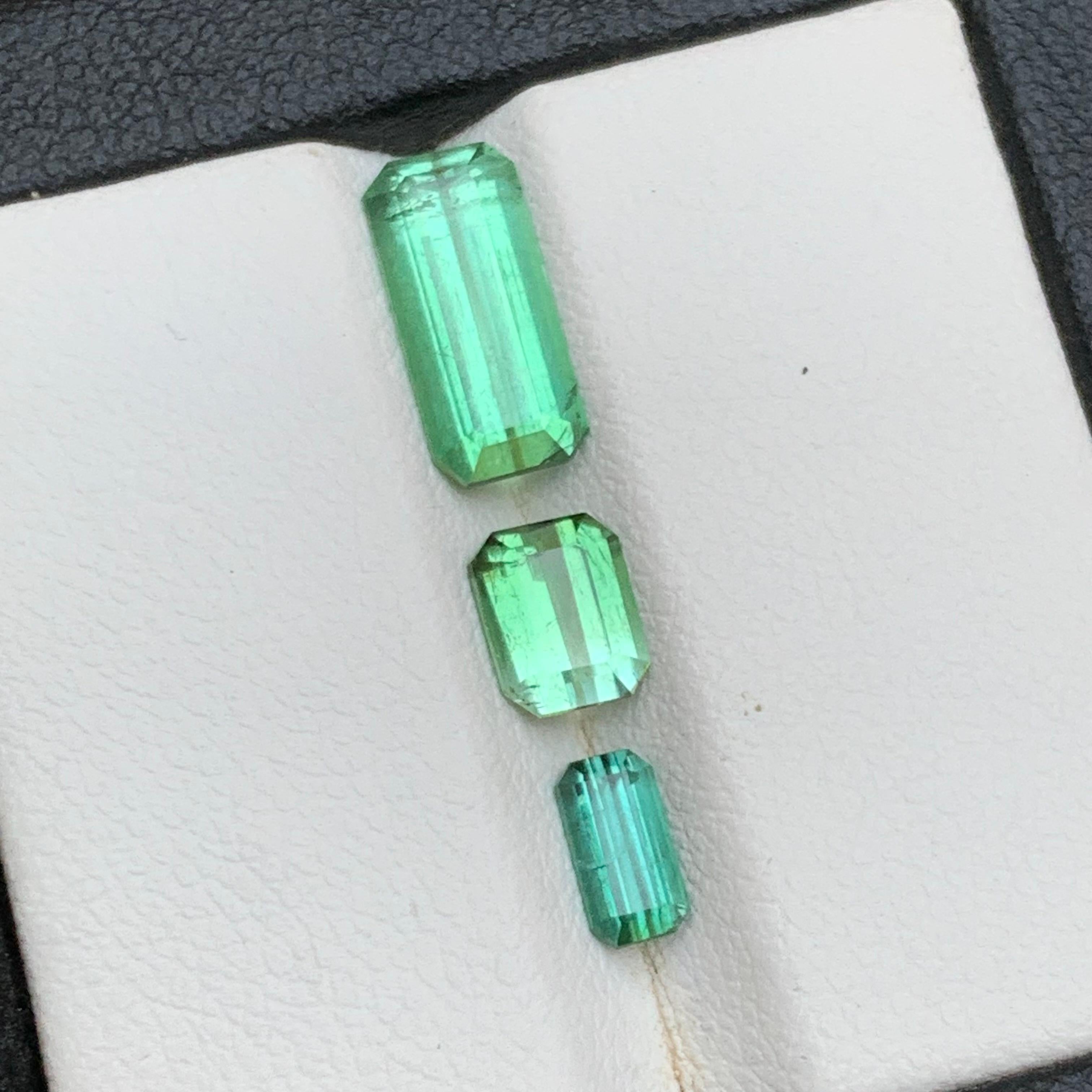Femenino o masculino Turmalina verde vibrante 3,35 ct Corte esmeralda Piedra suelta en paquete para joyería en venta