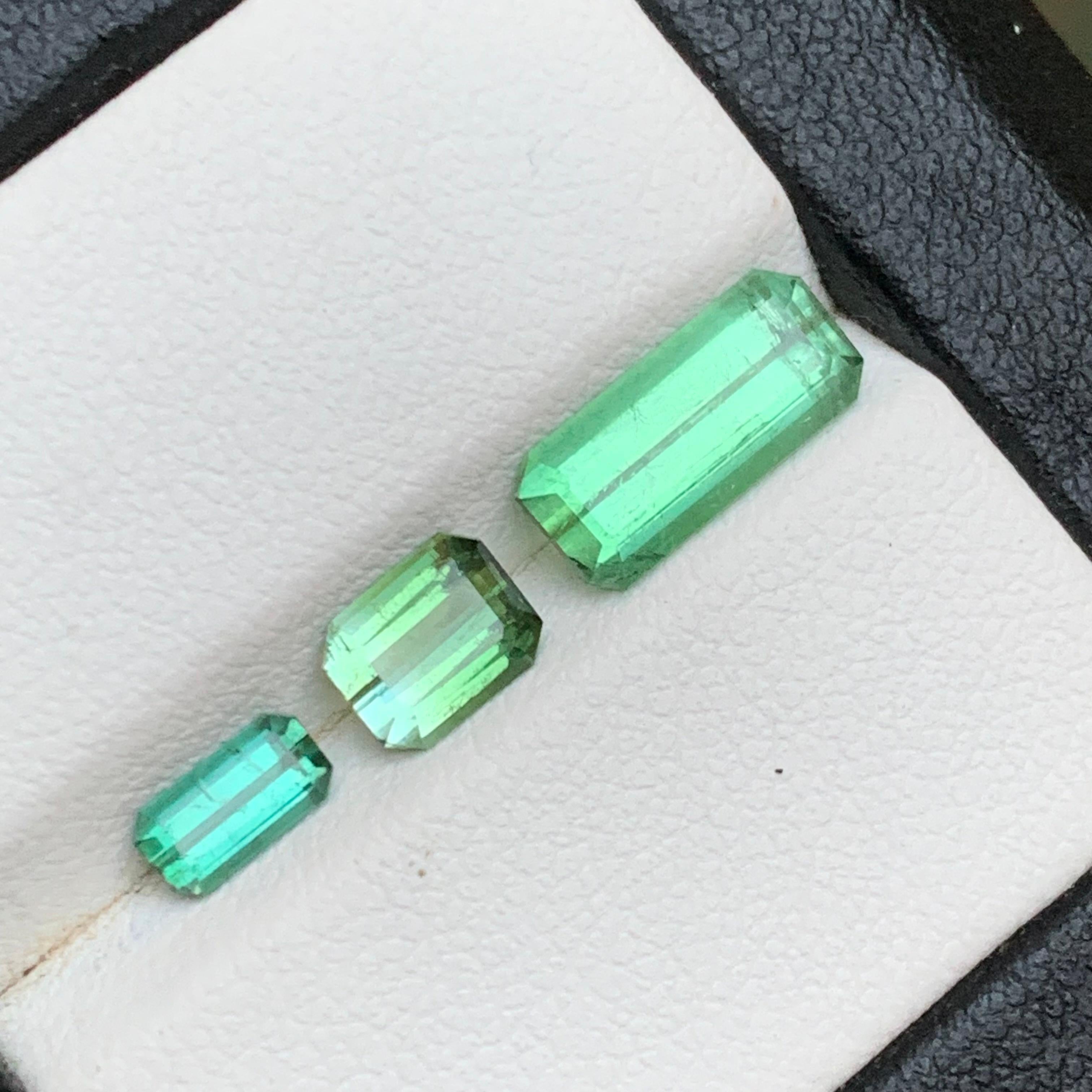 Turmalina verde vibrante 3,35 ct Corte esmeralda Piedra suelta en paquete para joyería en venta 1