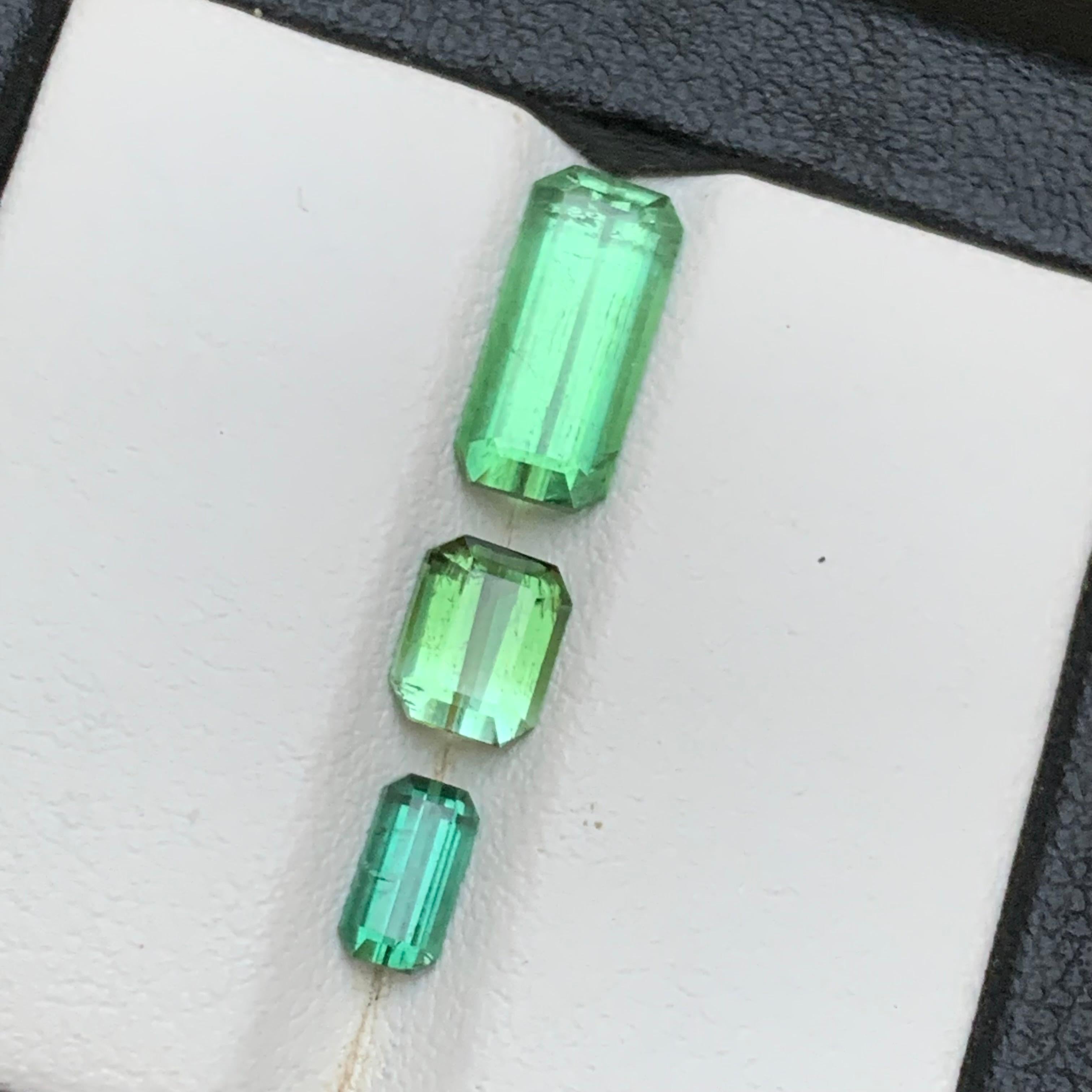 Turmalina verde vibrante 3,35 ct Corte esmeralda Piedra suelta en paquete para joyería en venta 4