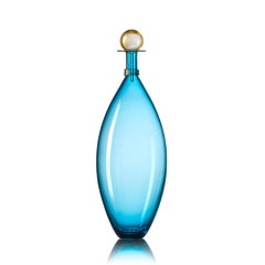 Set of Three Blown Glass Bottles in Vibrant Jewel Tones by Vetro Vero