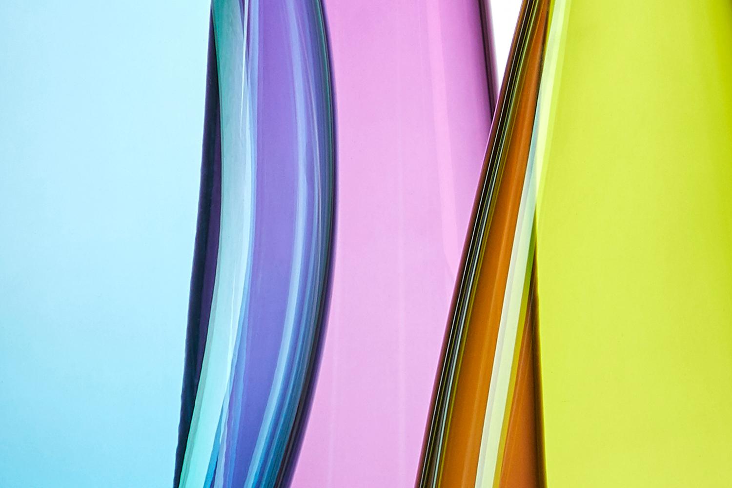 Set of Three Blown Glass Bottles in Vibrant Jewel Tones by Vetro Vero In New Condition For Sale In West Grove, PA