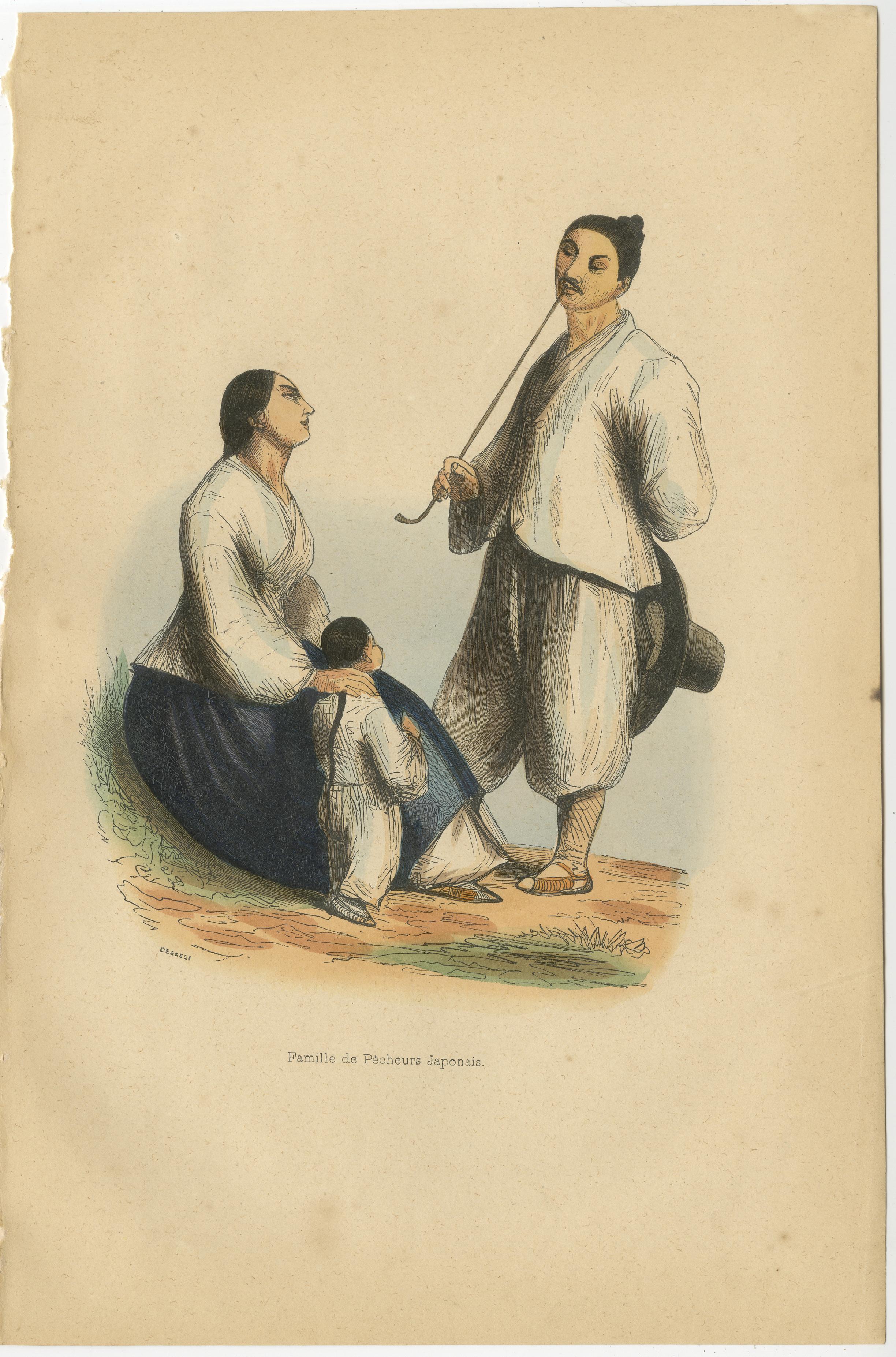 Vibranti rappresentazioni colorate a mano di costumi giapponesi del 1844 in vendita 2