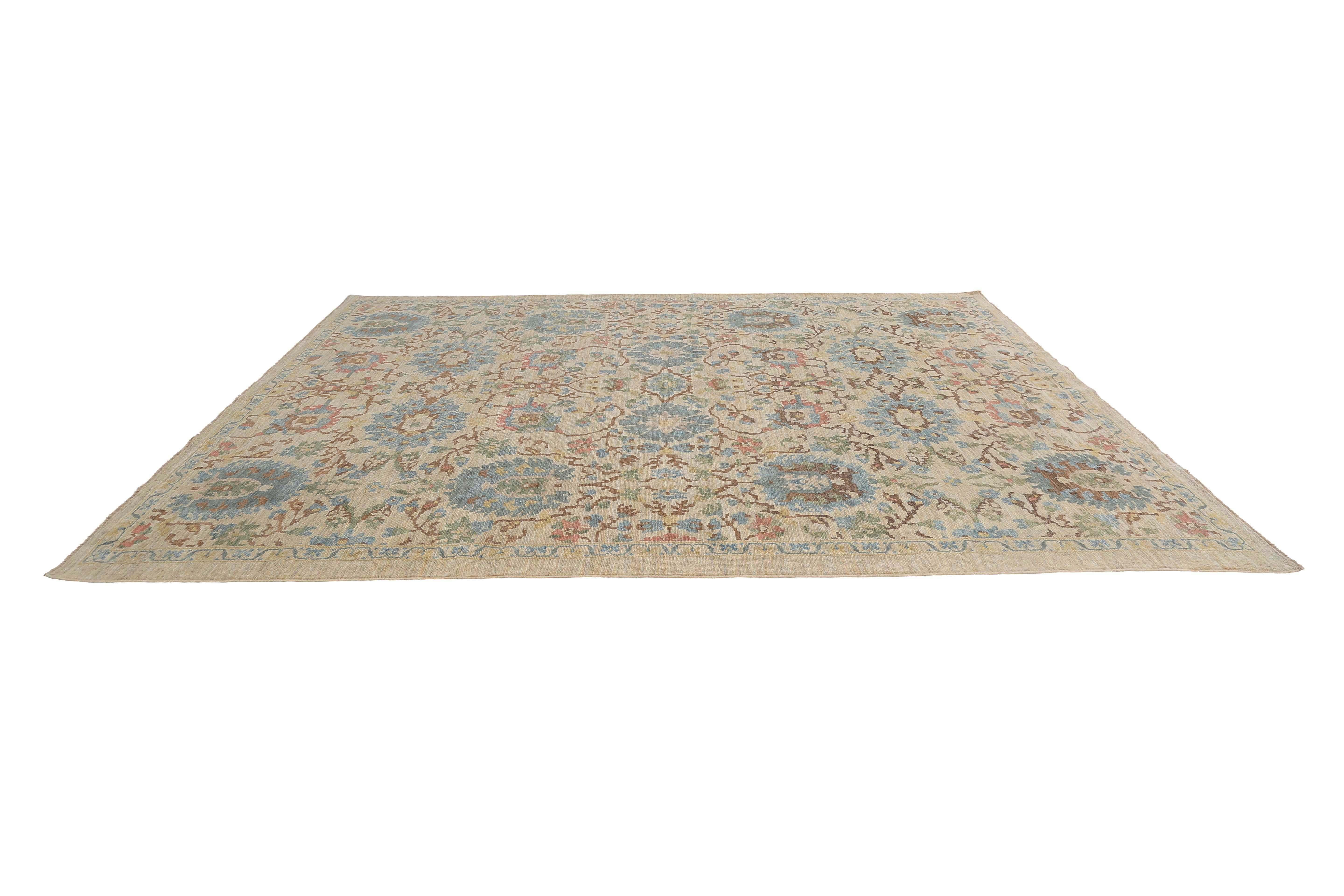 Vibrant Handmade Floral Sultanabad Rug For Sale 4