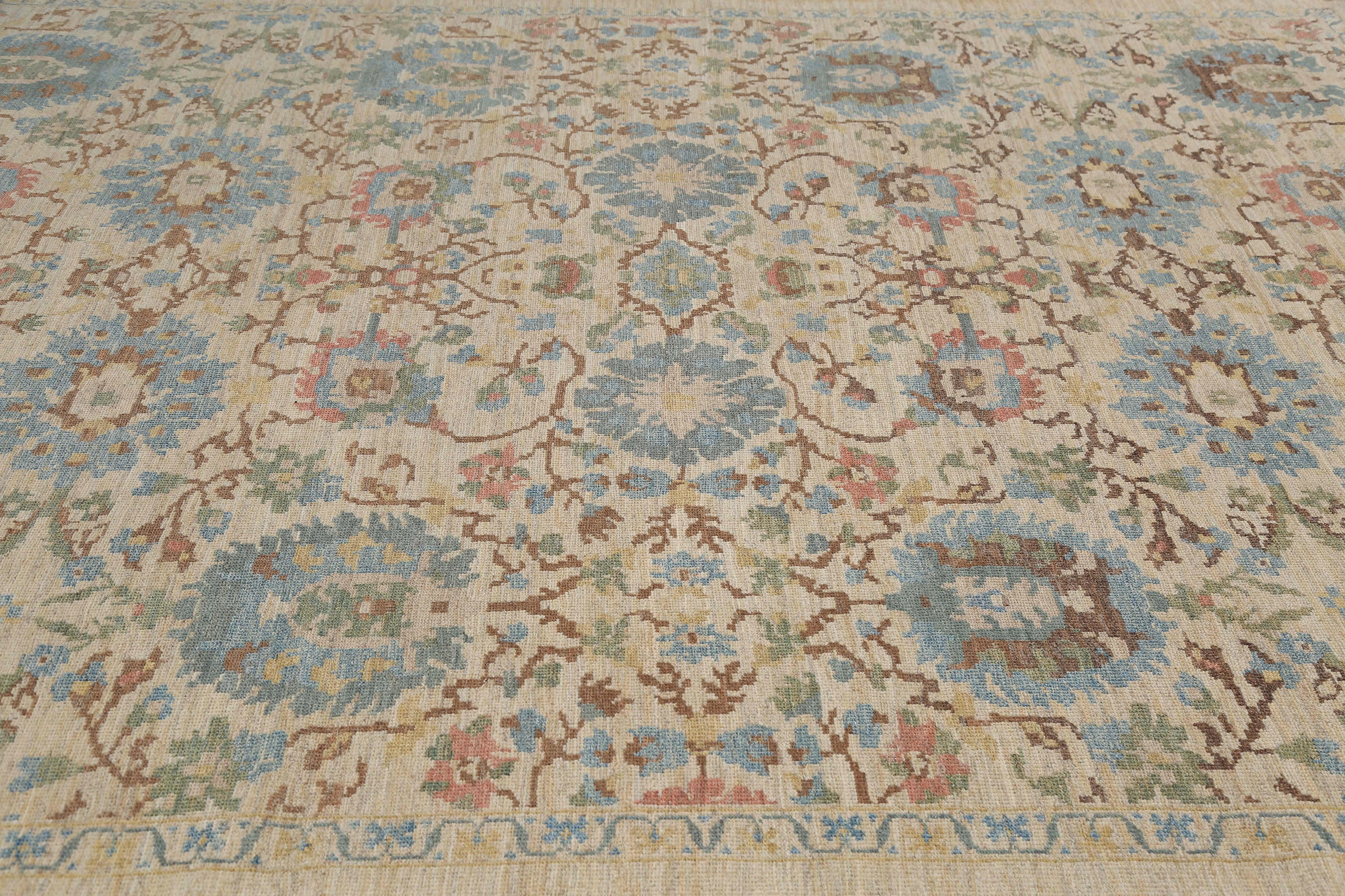 Vibrant Handmade Floral Sultanabad Rug For Sale 5