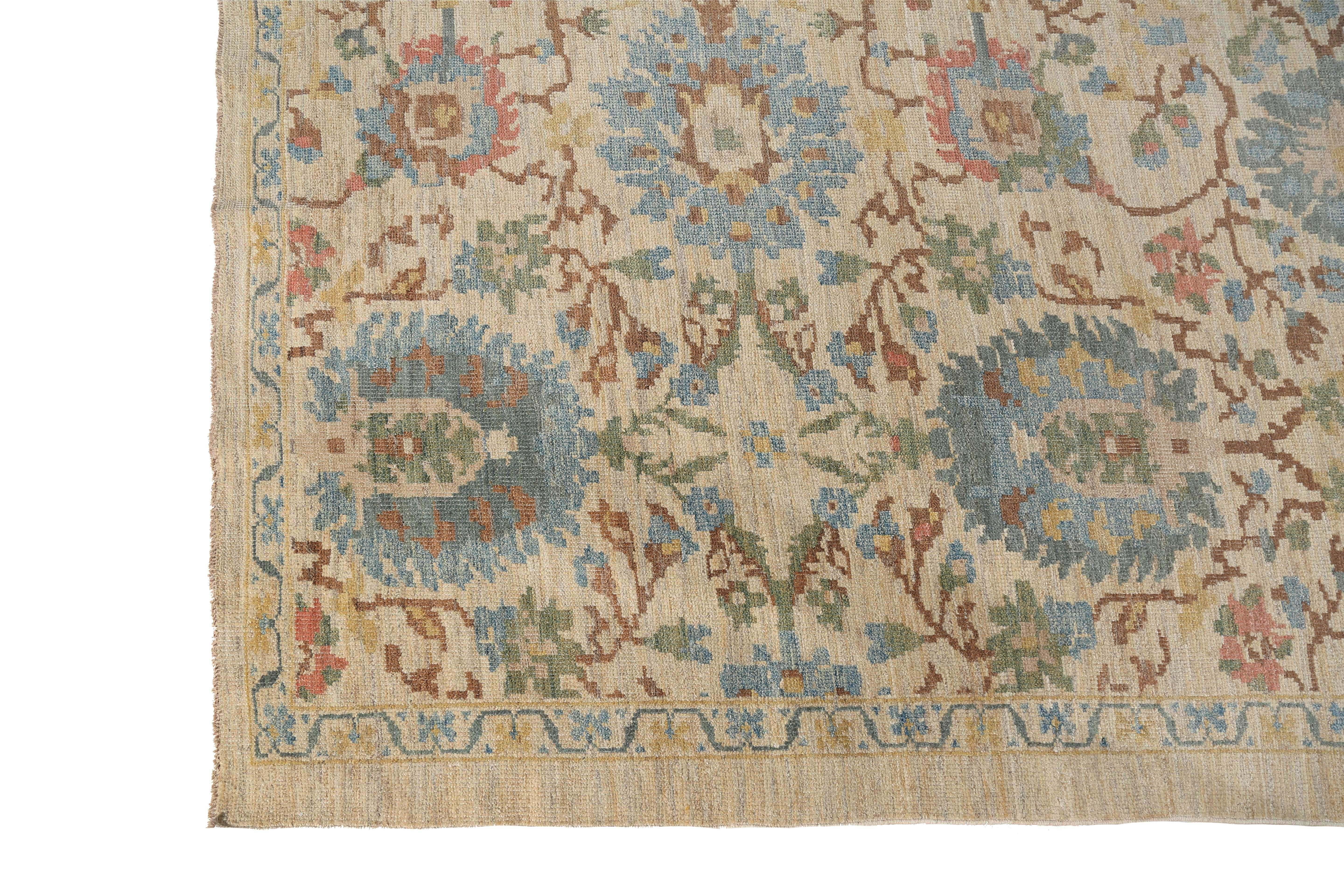 This handmade Turkish Sultanabad rug is a stunning addition to any home decor. Measuring at 8'1