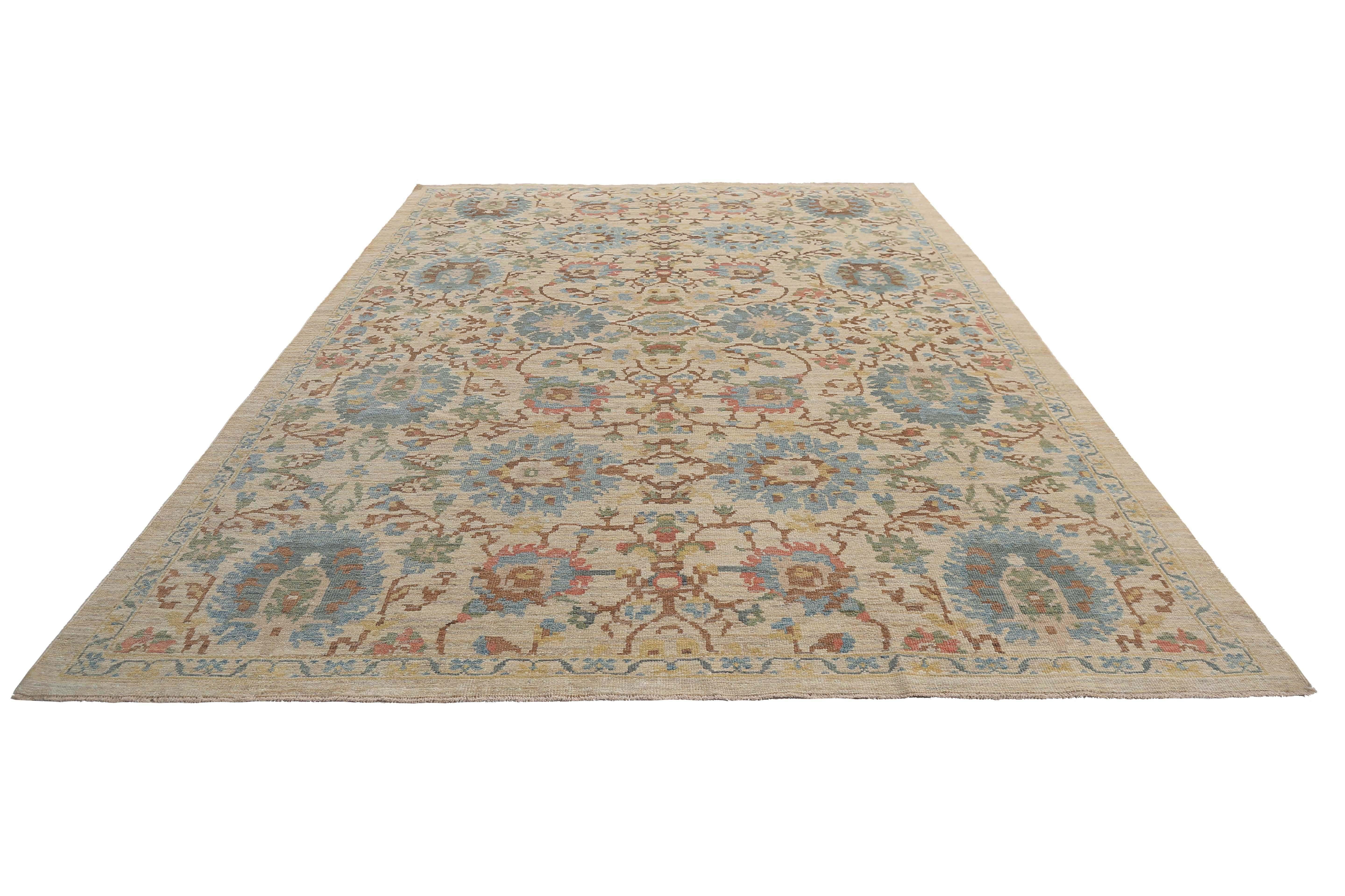 Hand-Woven Vibrant Handmade Floral Sultanabad Rug For Sale
