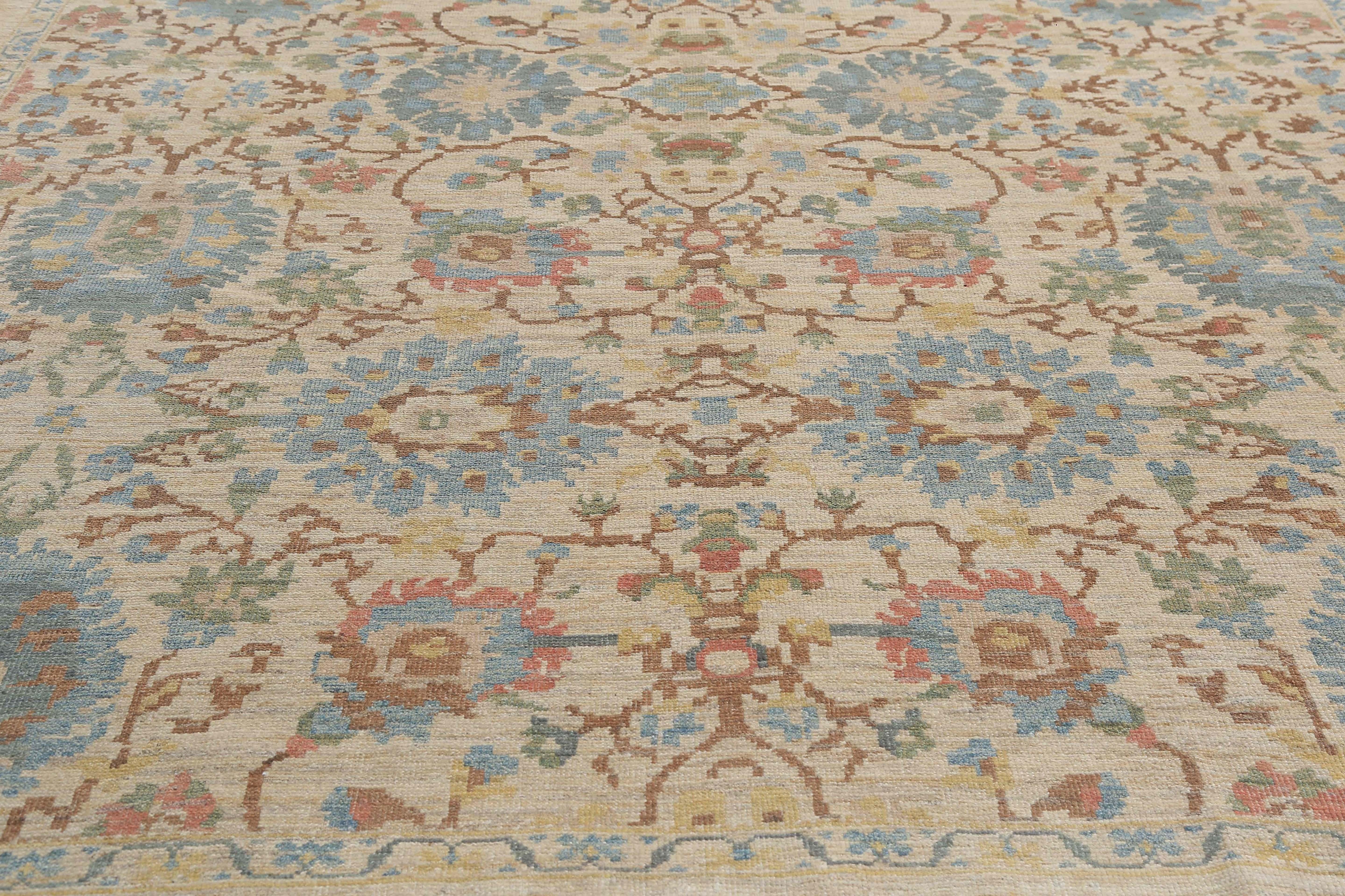 Contemporary Vibrant Handmade Floral Sultanabad Rug For Sale