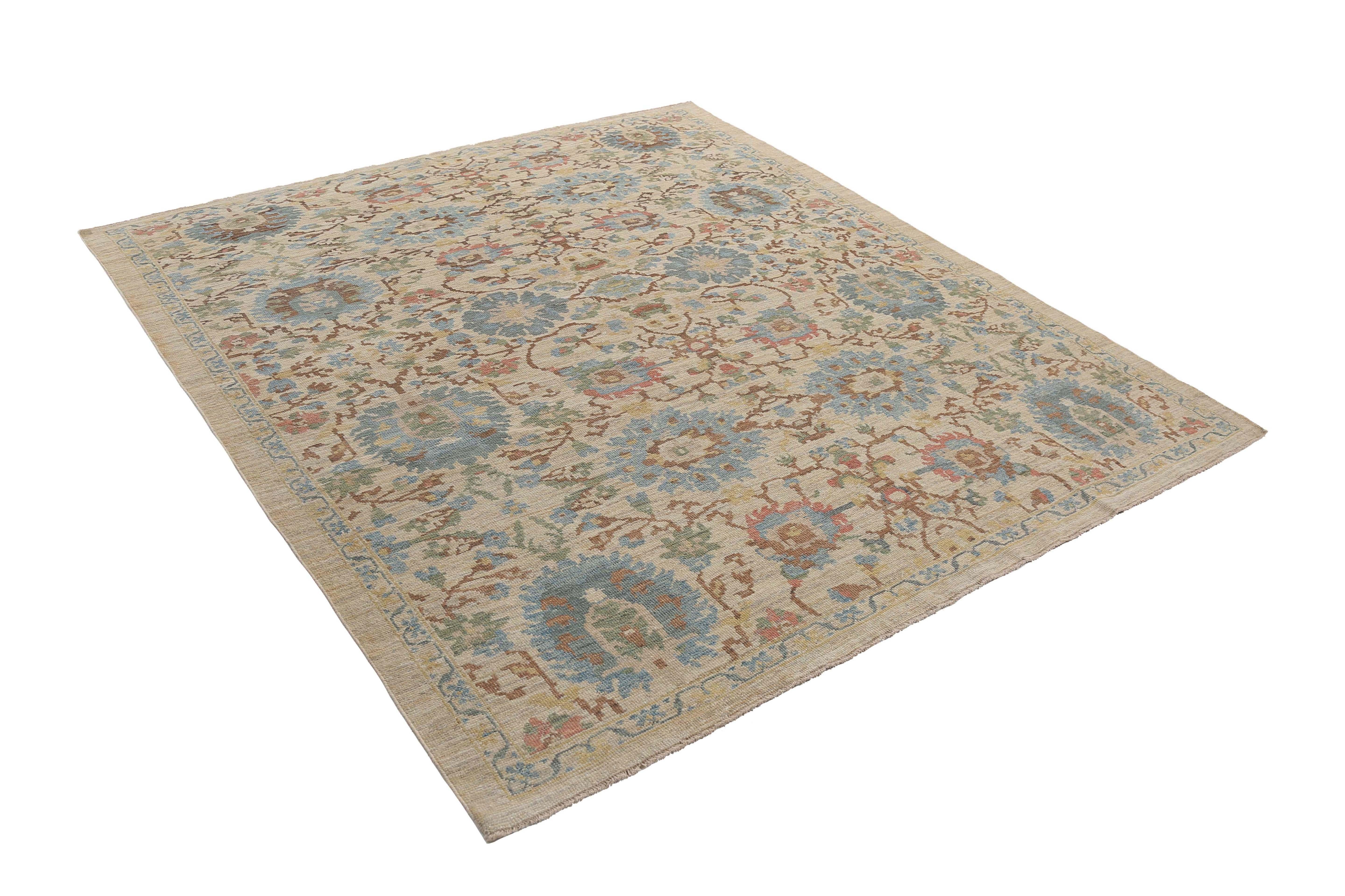 Vibrant Handmade Floral Sultanabad Rug For Sale 1