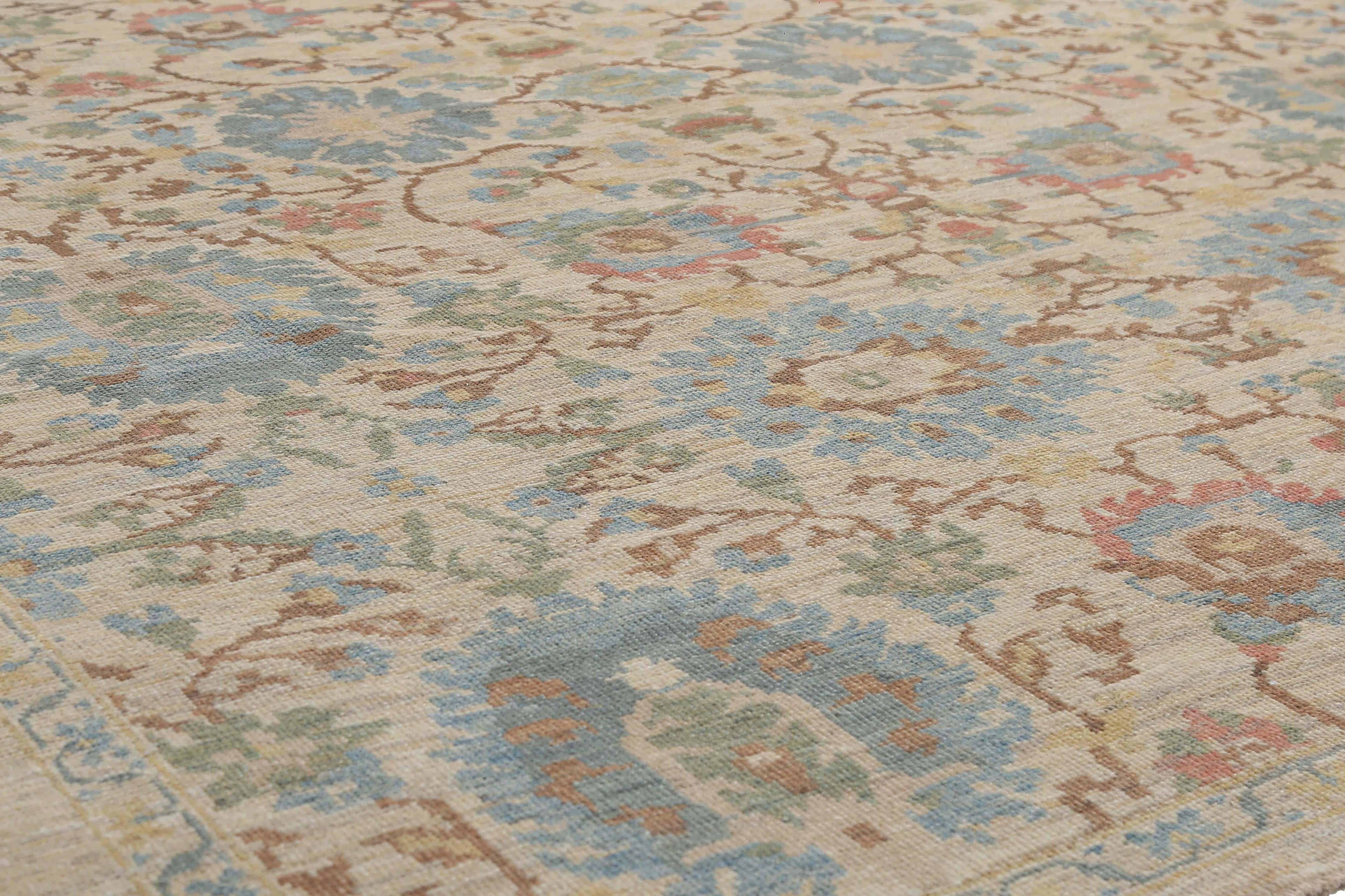 Vibrant Handmade Floral Sultanabad Rug For Sale 1