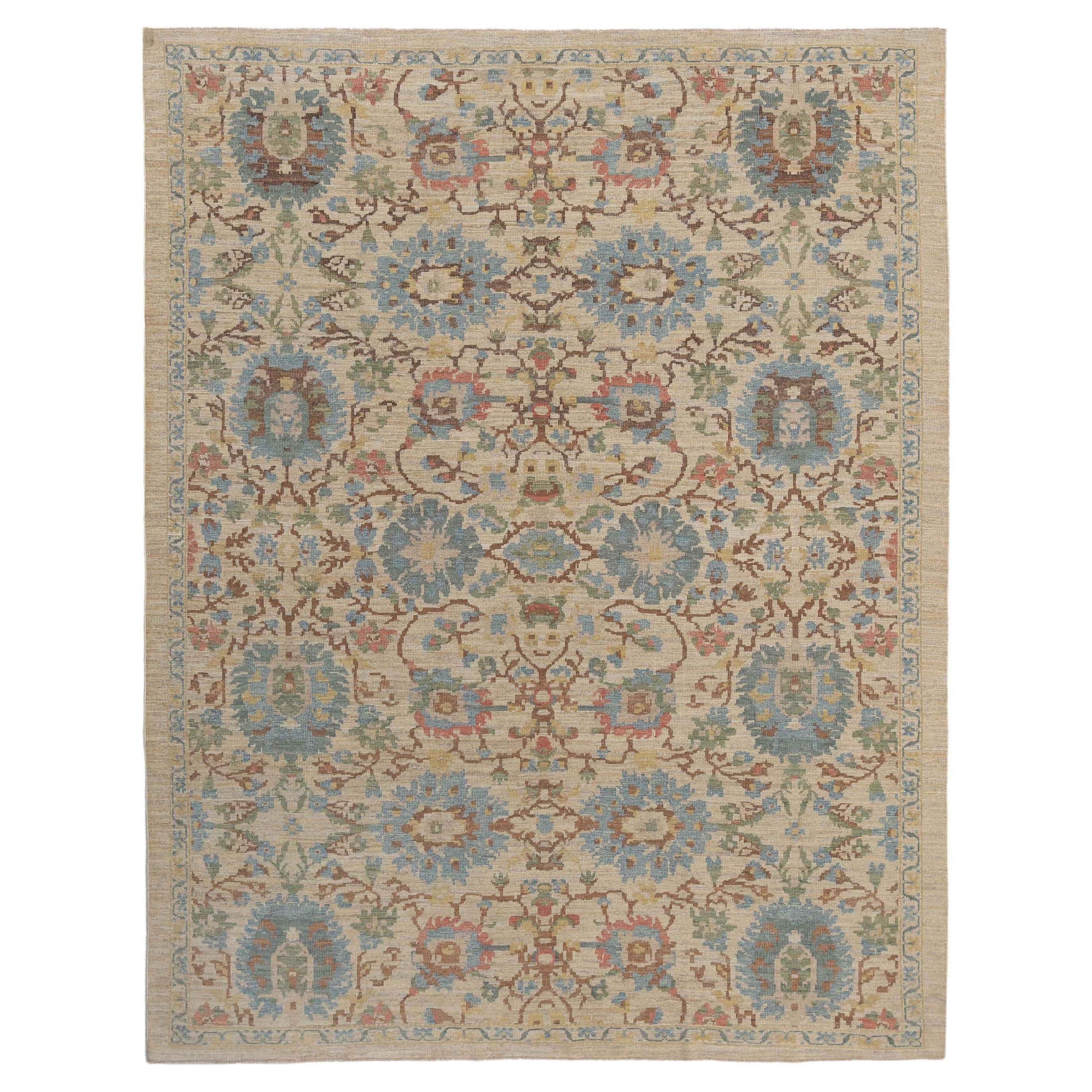 Vibrant Handmade Floral Sultanabad Rug For Sale