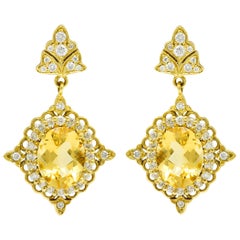 Vibrant Heliodor Golden Beryl 18 Karat Gold Foliate Drop Earrings