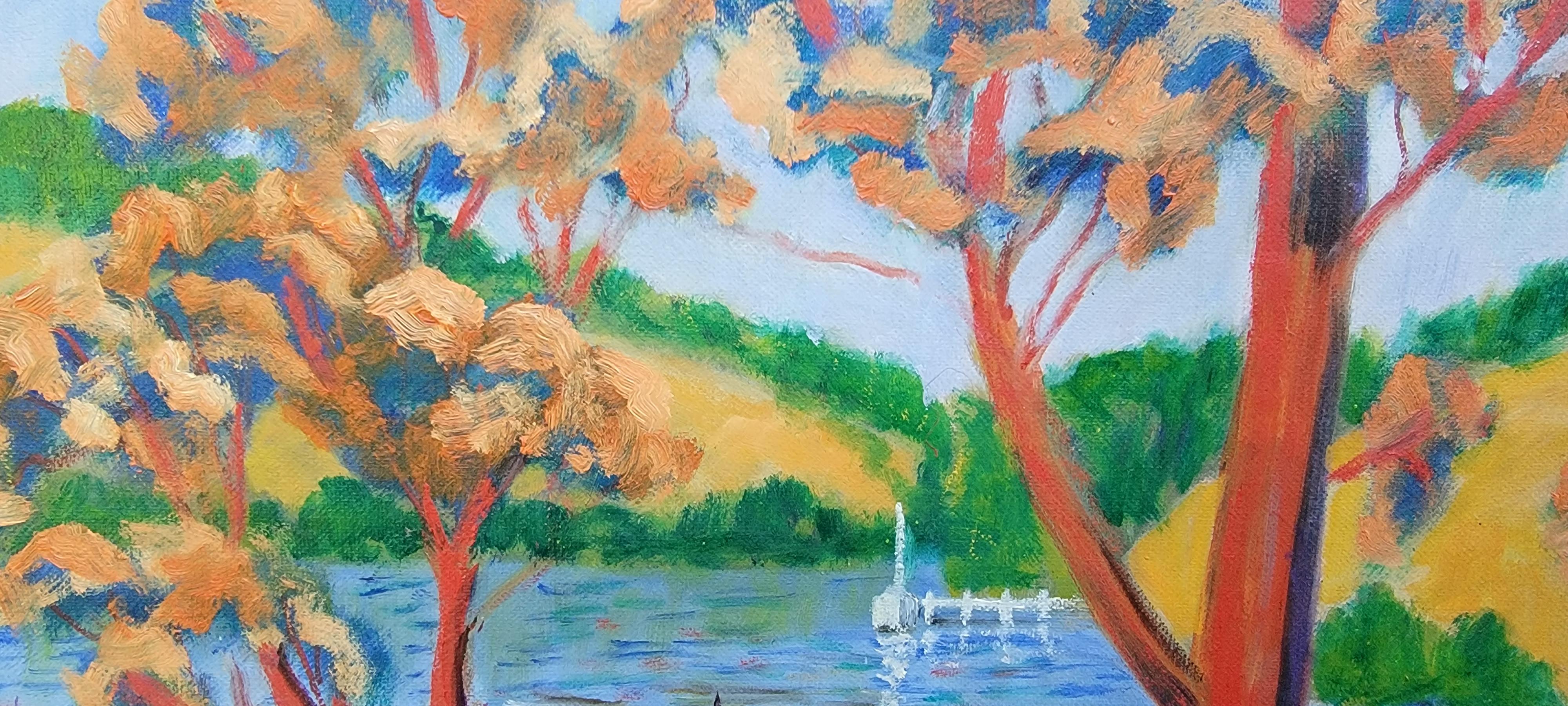 Post-Modern Vibrant Impressionist Landscape / Lake Painting