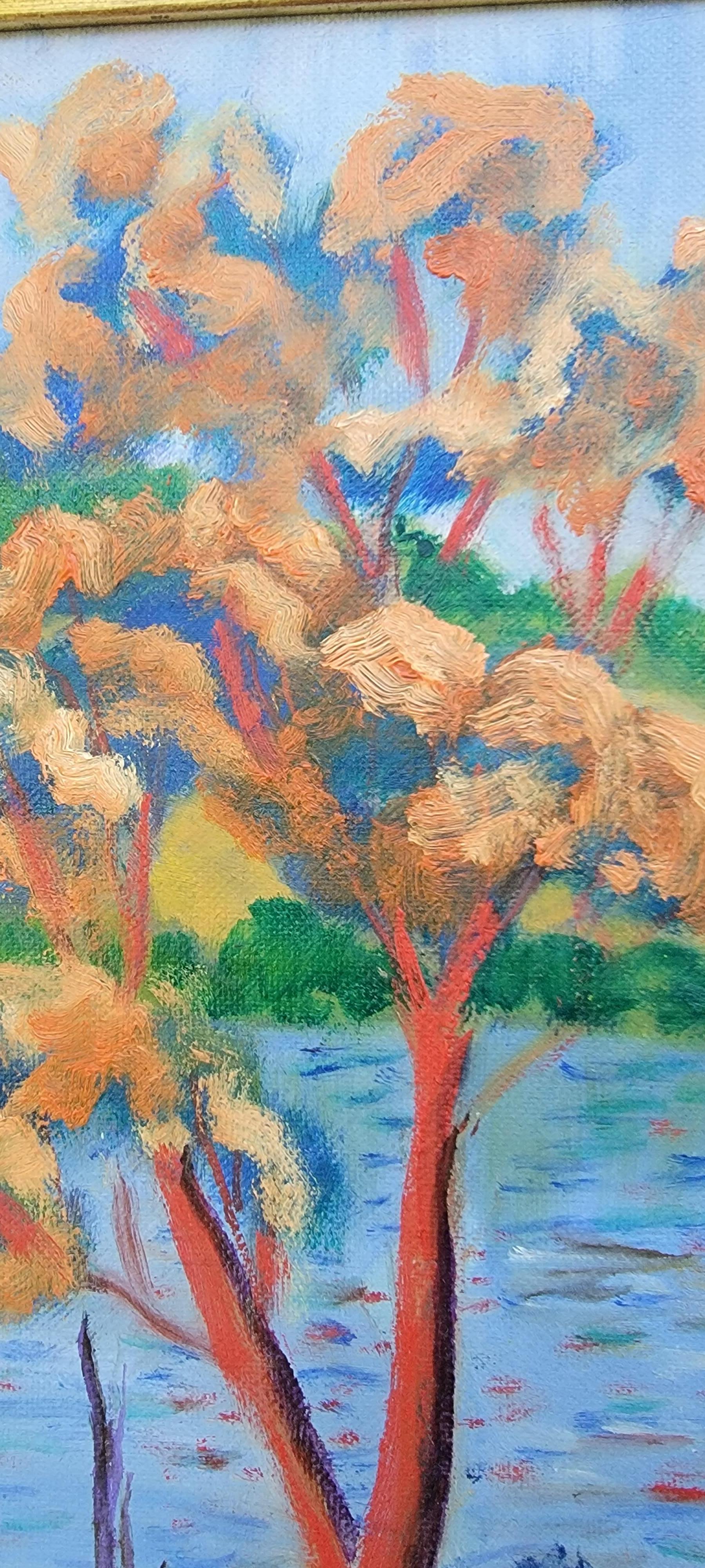 Vibrant Impressionist Landscape / Lake Painting In Good Condition In Fulton, CA