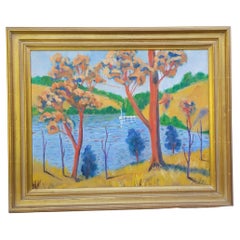 Vintage Vibrant Impressionist Landscape / Lake Painting