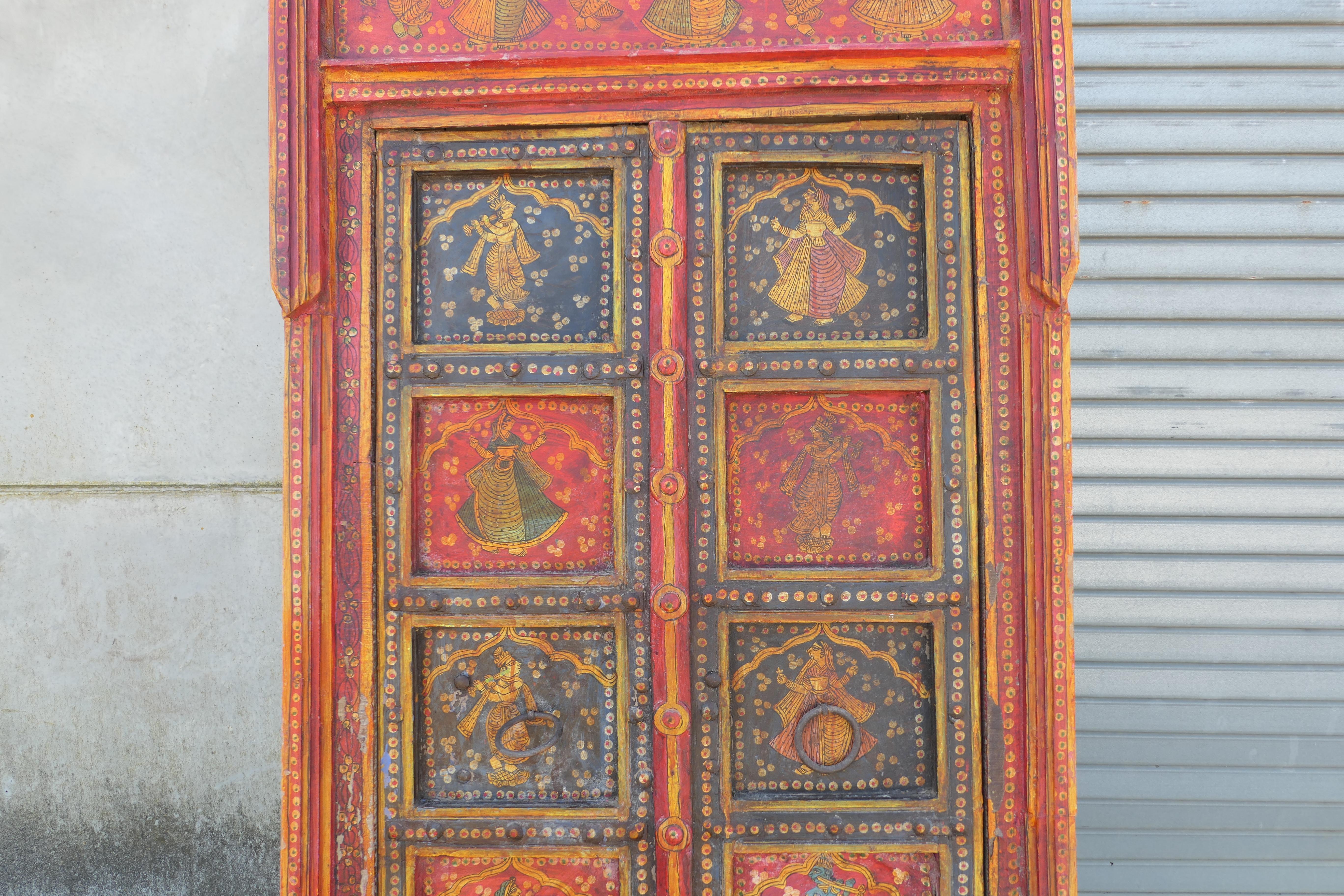 Anglo Raj Porte dipinte in stile indiano con cornice originale, arte da parete in vendita