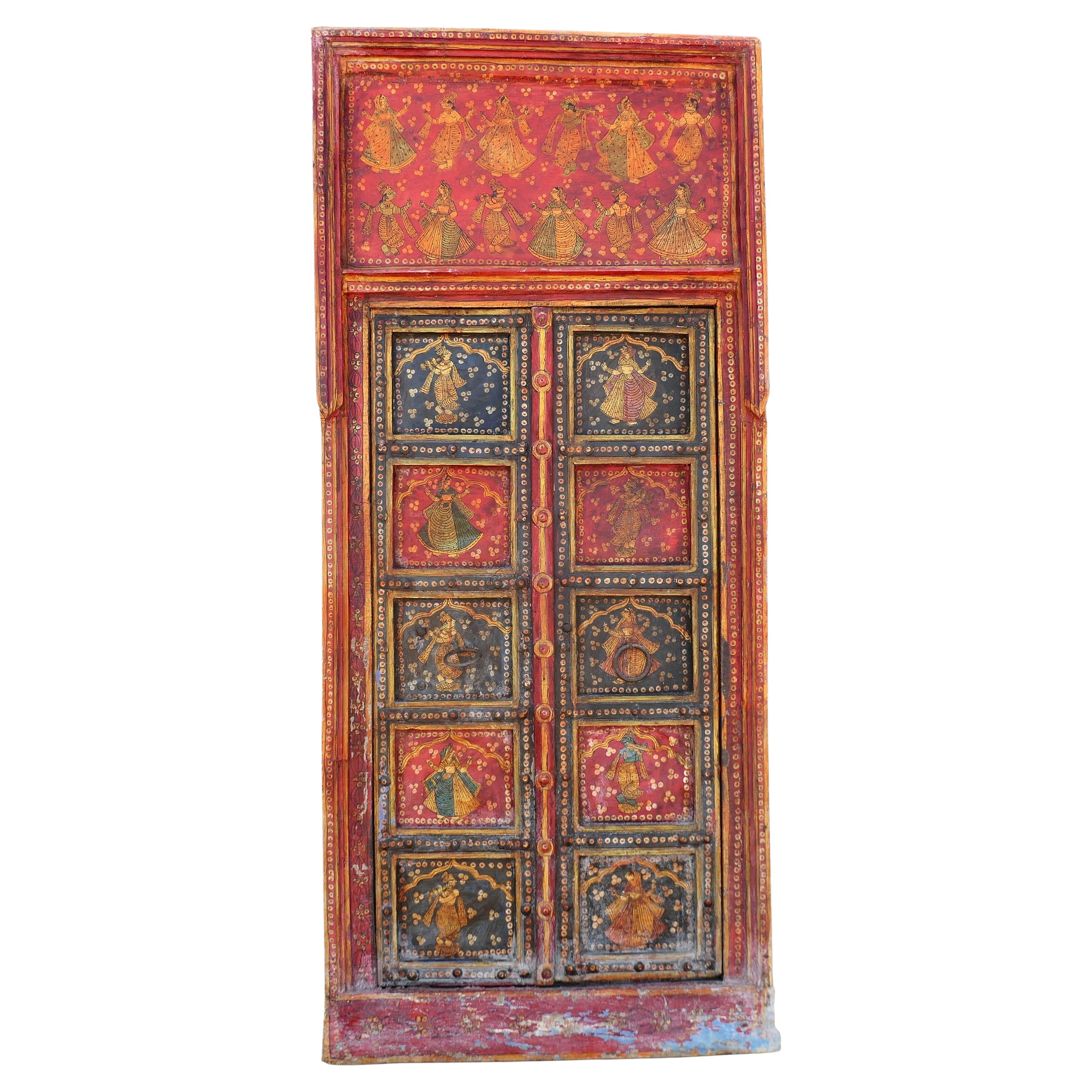Porte dipinte in stile indiano con cornice originale, arte da parete