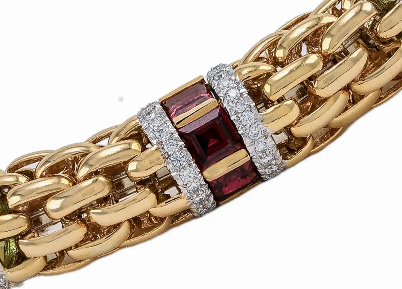 Lebendige italienische Halskette aus massivem 18-karätigem Gold mit Rainbow Edelsteinen und 7 Karat weißen Diamanten im Angebot 1