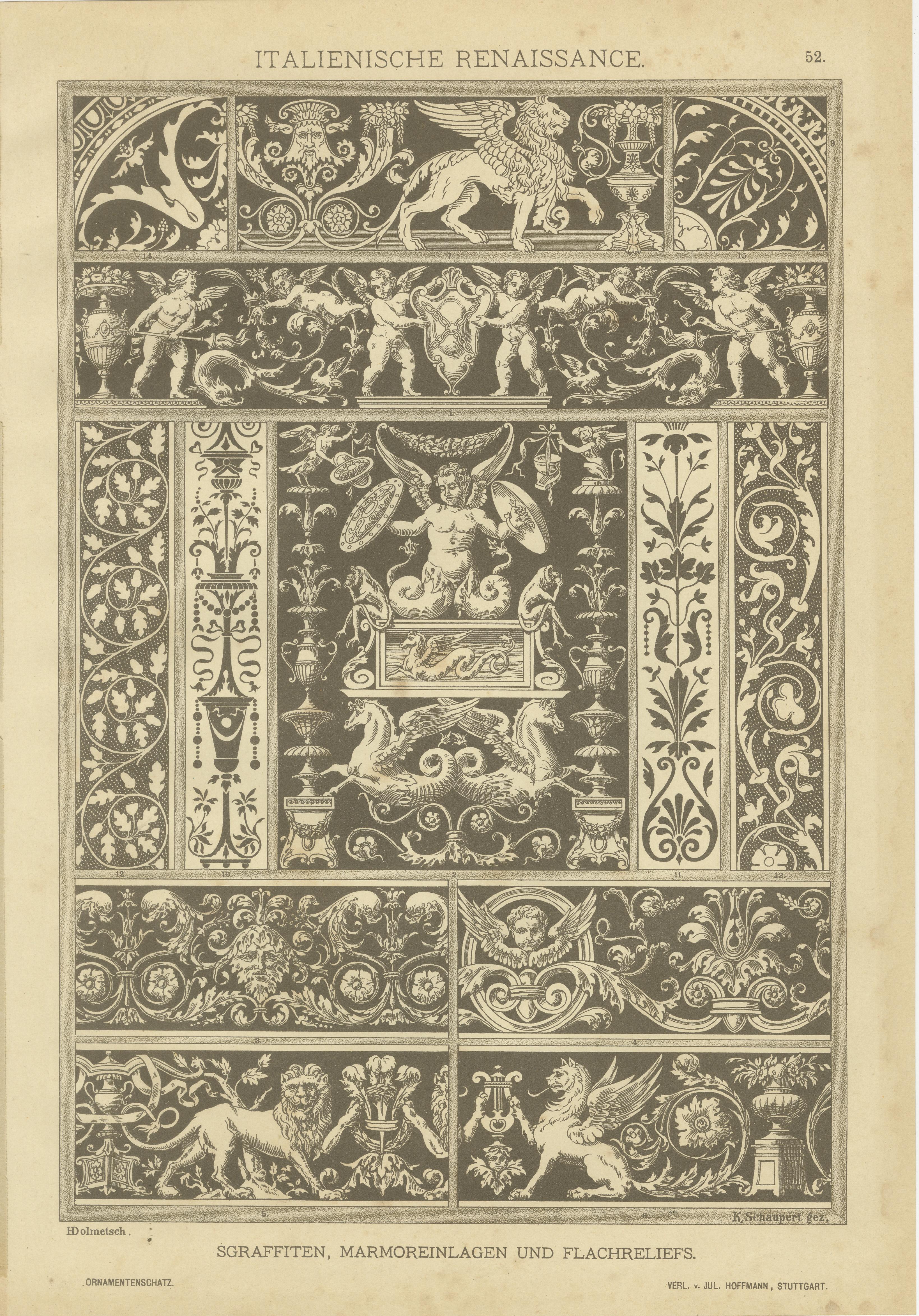 Fin du XIXe siècle Plaques d'Art Decoratif de la Renaissance Italienne - Chromolithos originaux, 1887 en vente