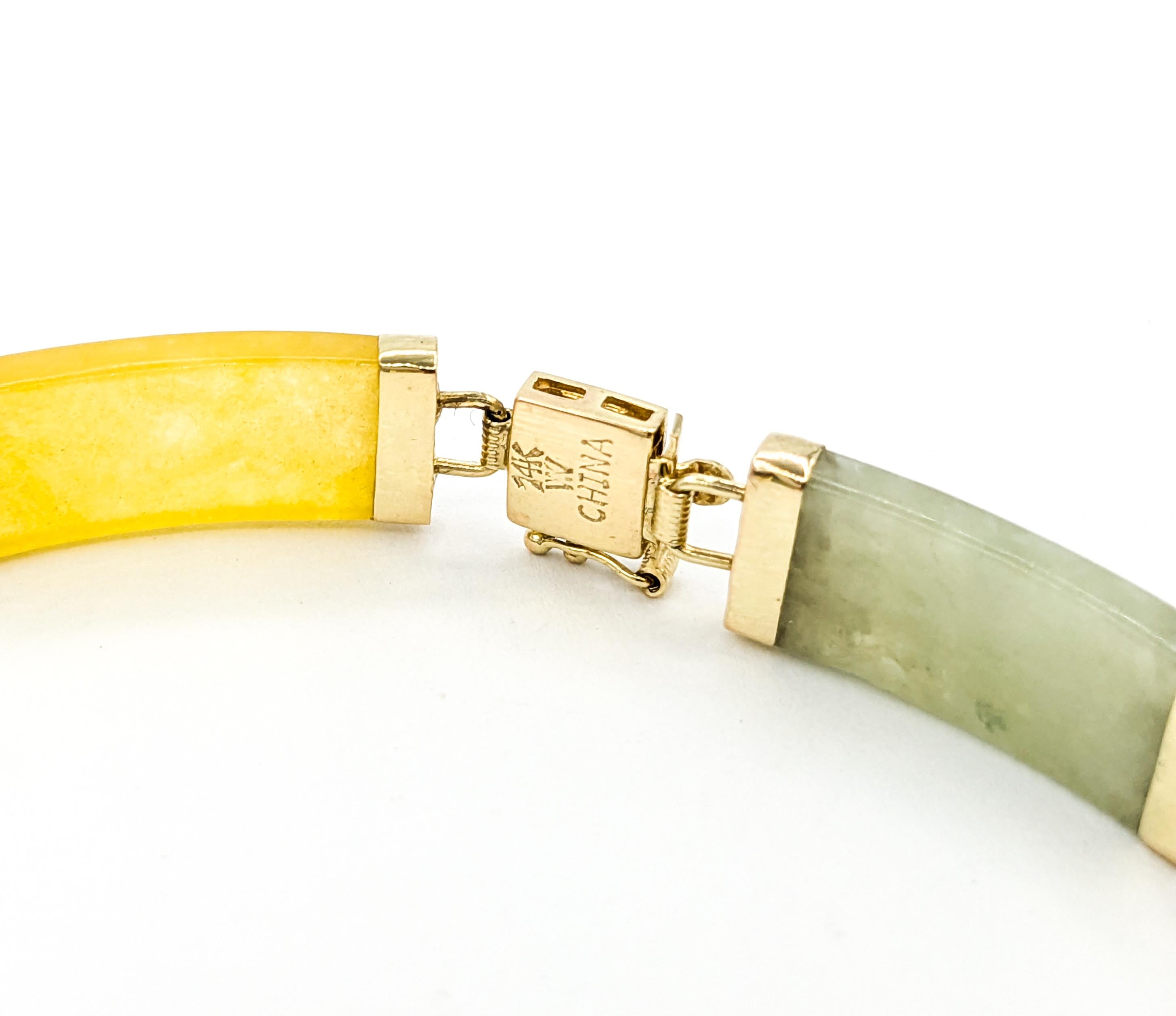 Vibrantes Gliederarmband aus Gelbgold mit Jade und Edelsteinen Station (Carréeschliff)