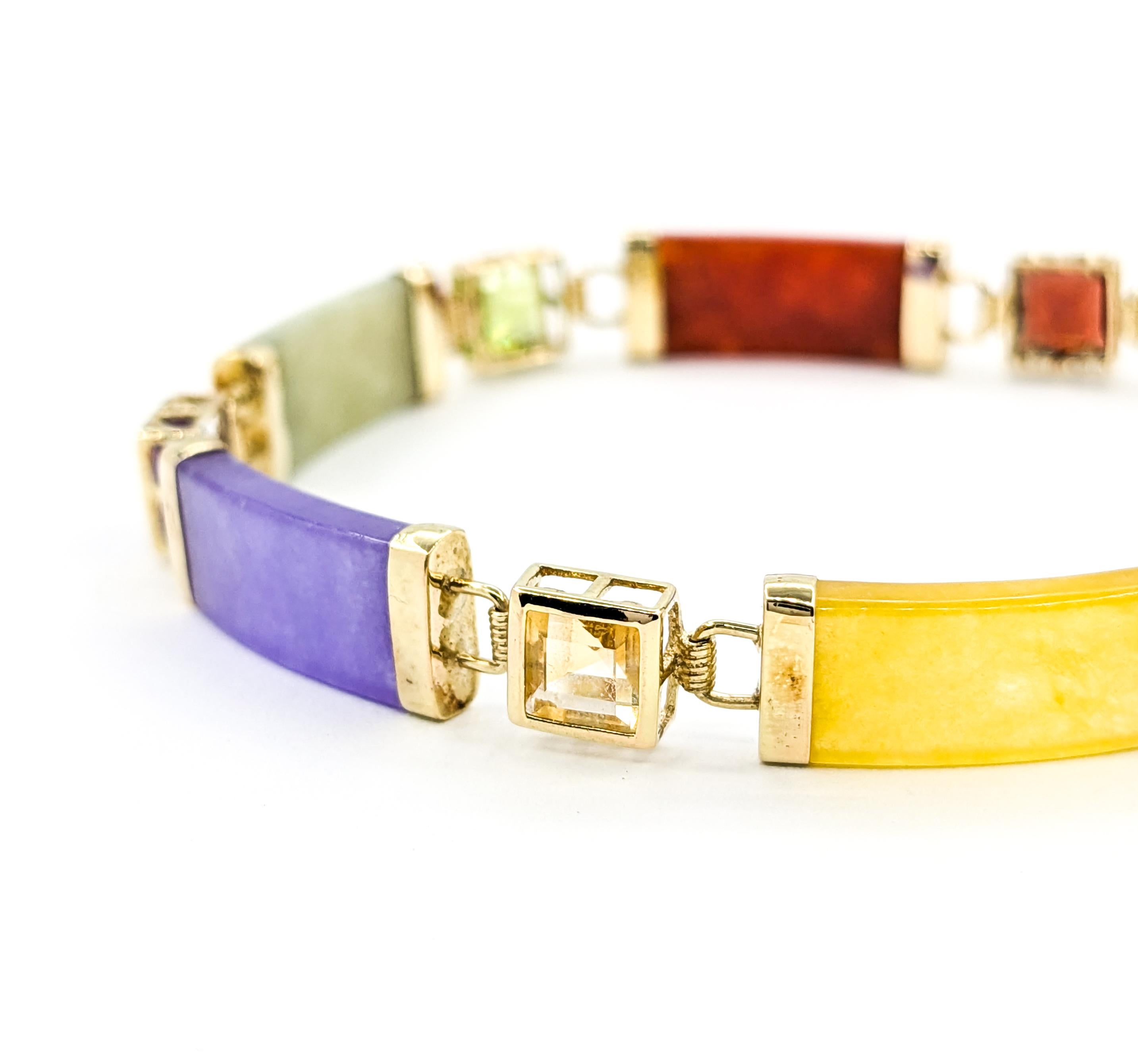 Vibrantes Gliederarmband aus Gelbgold mit Jade und Edelsteinen Station Damen