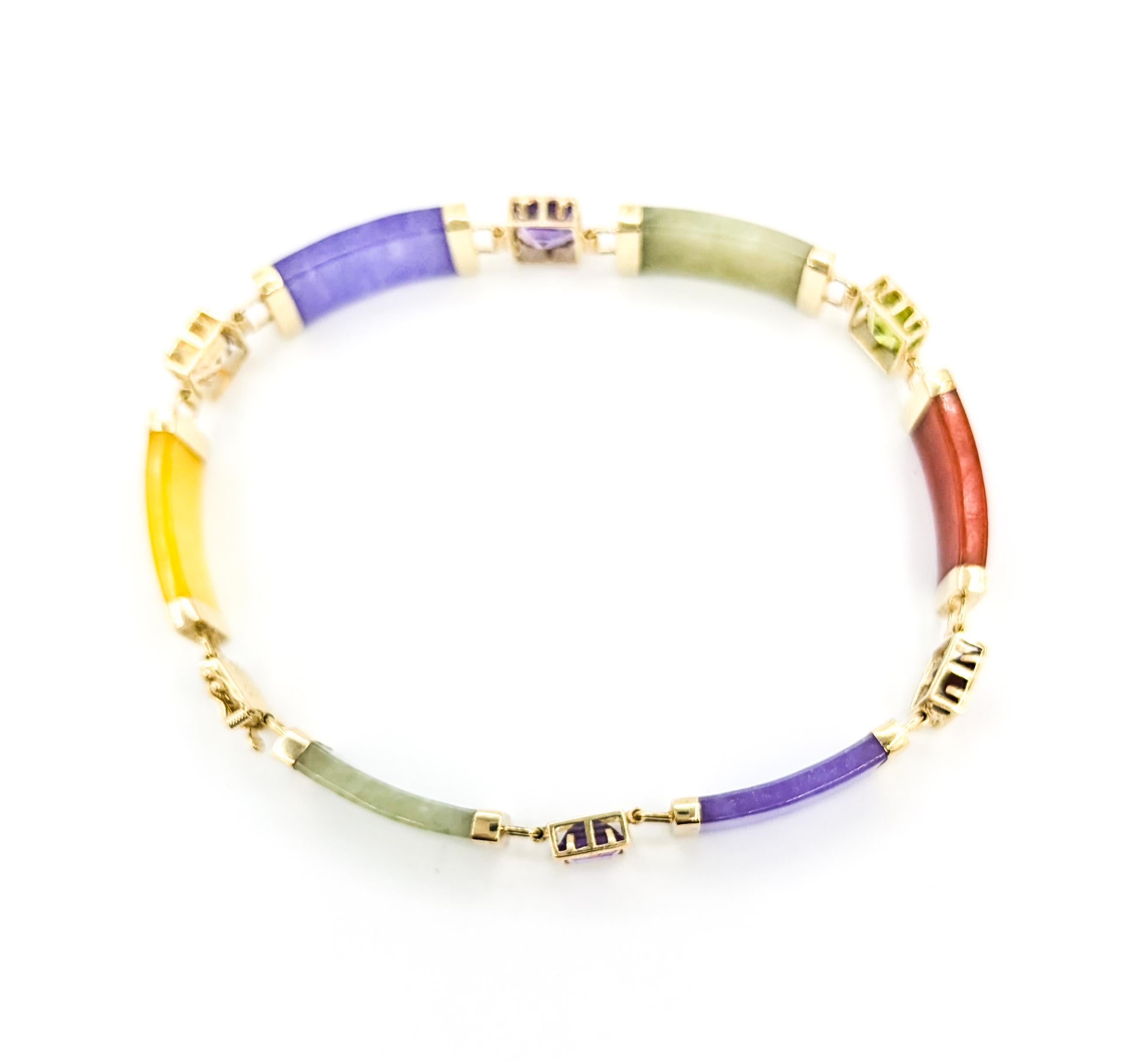 Vibrantes Gliederarmband aus Gelbgold mit Jade und Edelsteinen Station 1