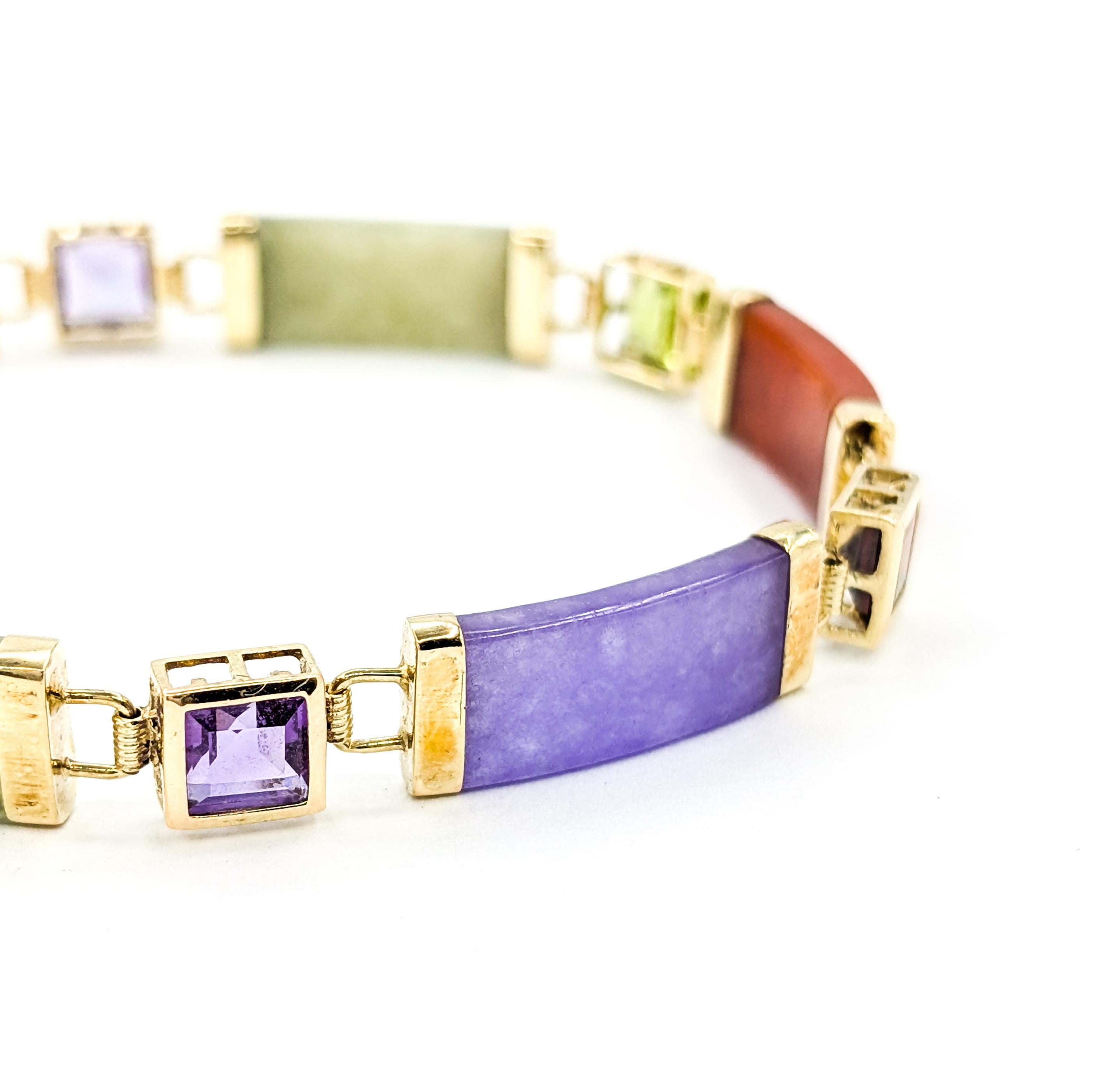 Vibrantes Gliederarmband aus Gelbgold mit Jade und Edelsteinen Station 2