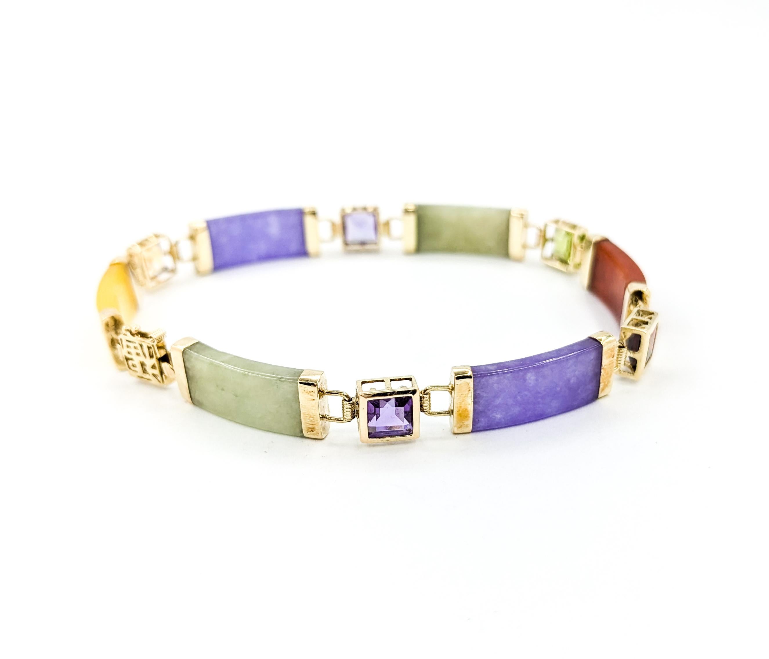 Vibrantes Gliederarmband aus Gelbgold mit Jade und Edelsteinen Station 3