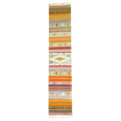 Vibrant Kilim Narrow Hand Knotted Mid-20th Century Runner