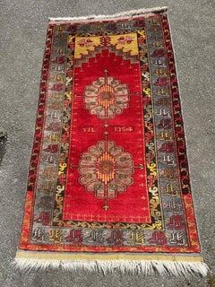 Vibrant Kurdish Tribal Dowry Rug With Date & Initials In Excellent Condition