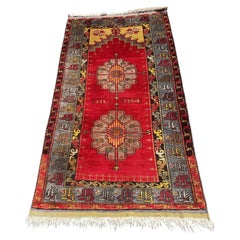 Tapis de dot tribal kurde aux couleurs vives, orné d'une date et d'initiales, en excellent état