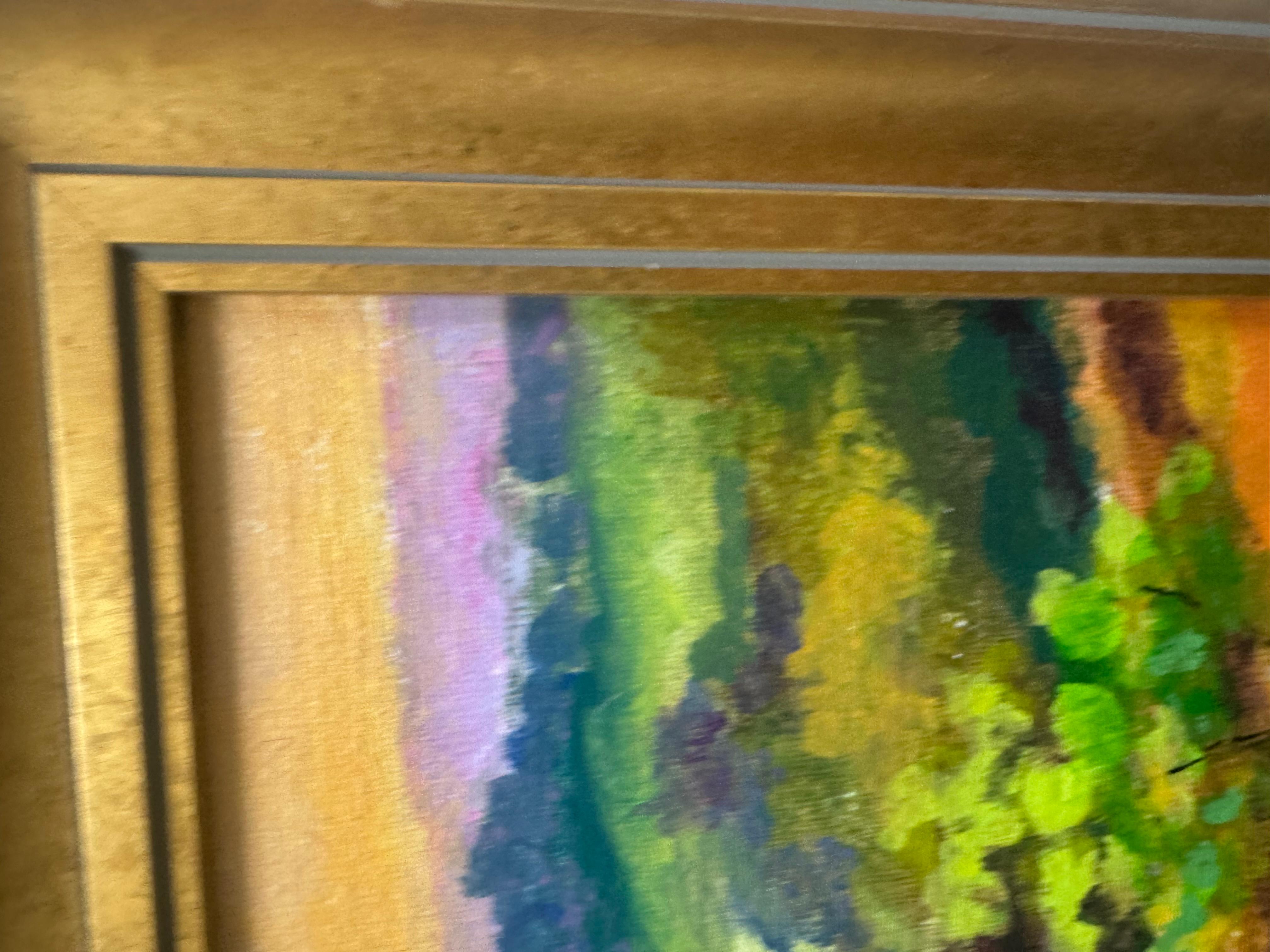 Vibrant Landscape Oil on Board by E.M. Kaufman - Framed Regencia de Hollywood en venta