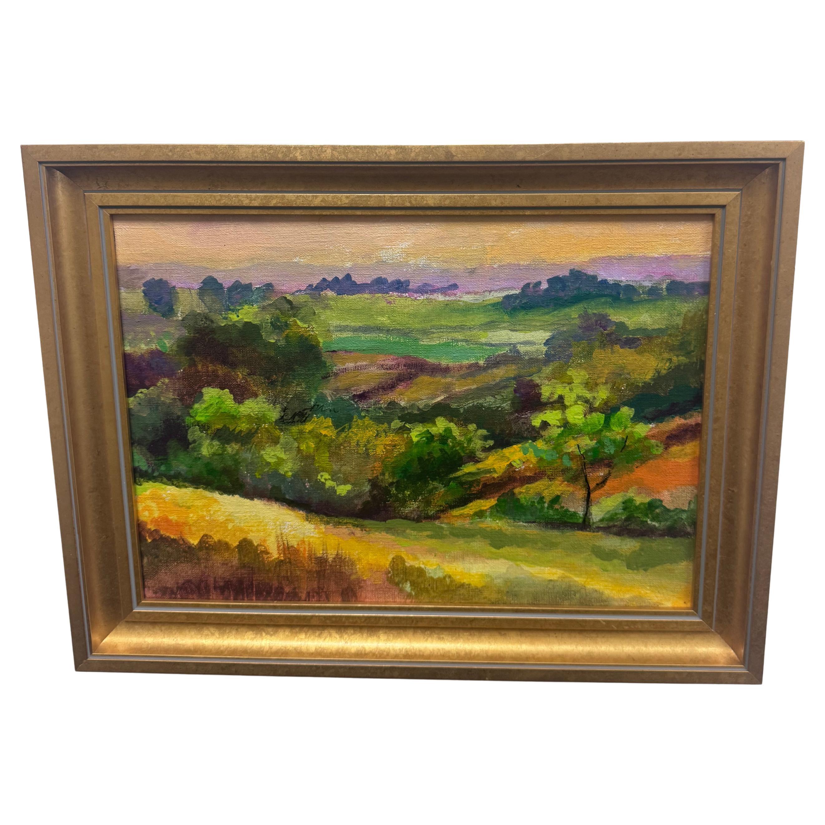 Vibrant Landscape Oil on Board by E.M. Kaufman - Framed en venta