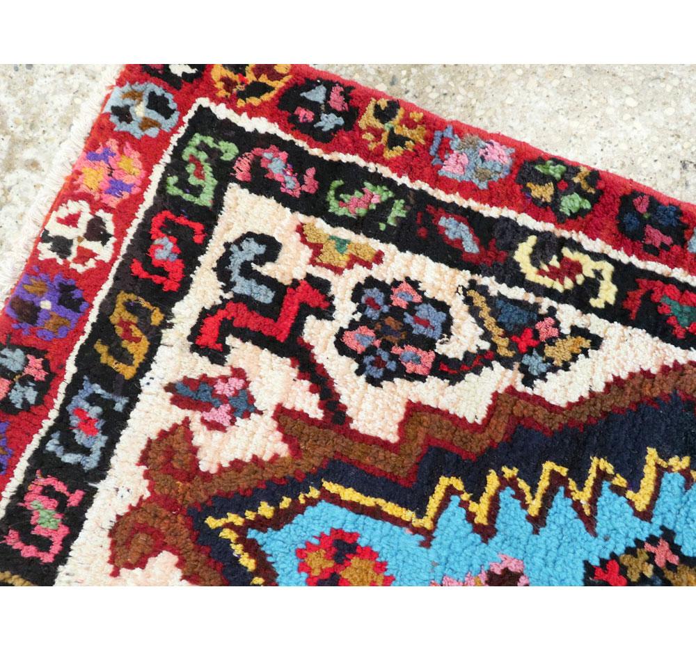 Wool Vibrant Mid-20th Century Handmade Persian Hamadan Throw Rug For Sale