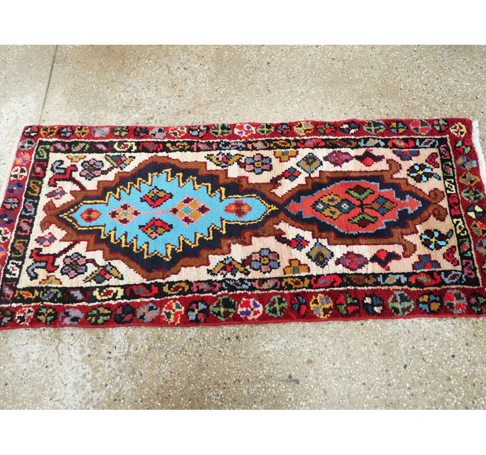 Vibrant Mid-20th Century Handmade Persian Hamadan Throw Rug For Sale 1