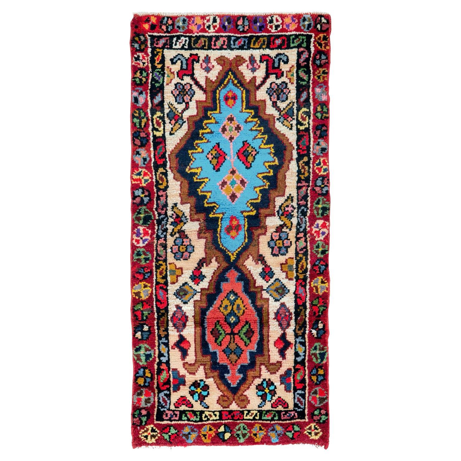 Vibrant Mid-20th Century Handmade Persian Hamadan Throw Rug For Sale
