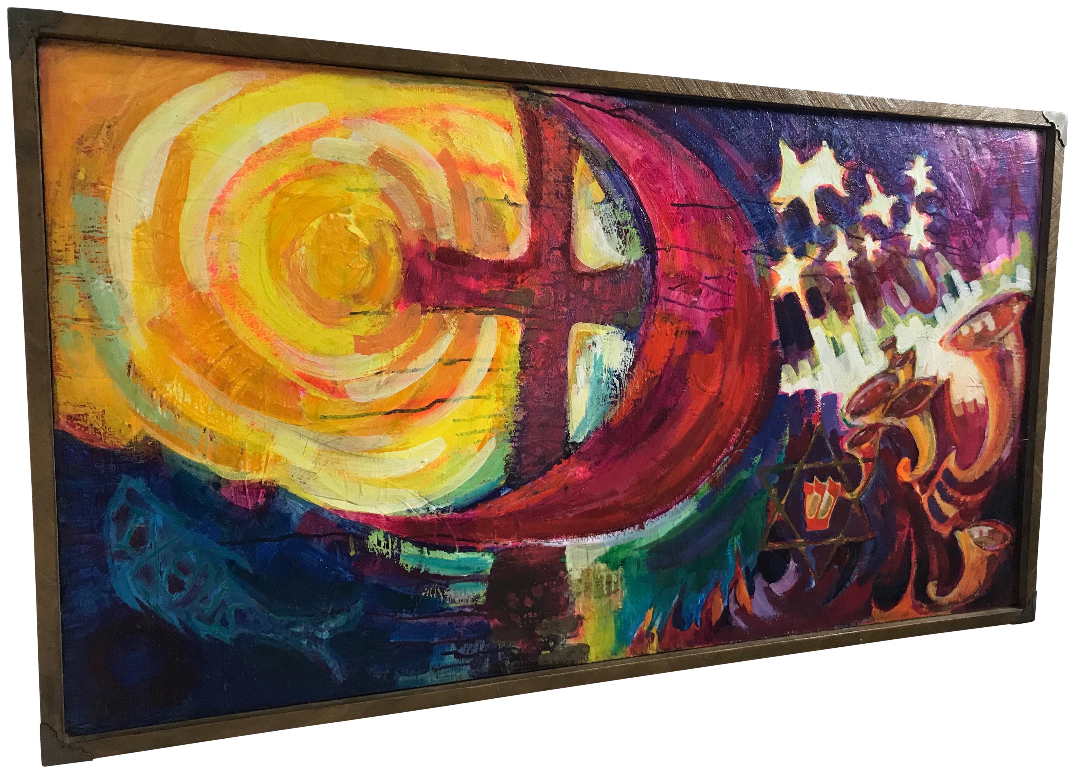 Vibrant Mid-Century Modern Abstract Painting, American 1960s-1970s In Good Condition For Sale In San Francisco, CA